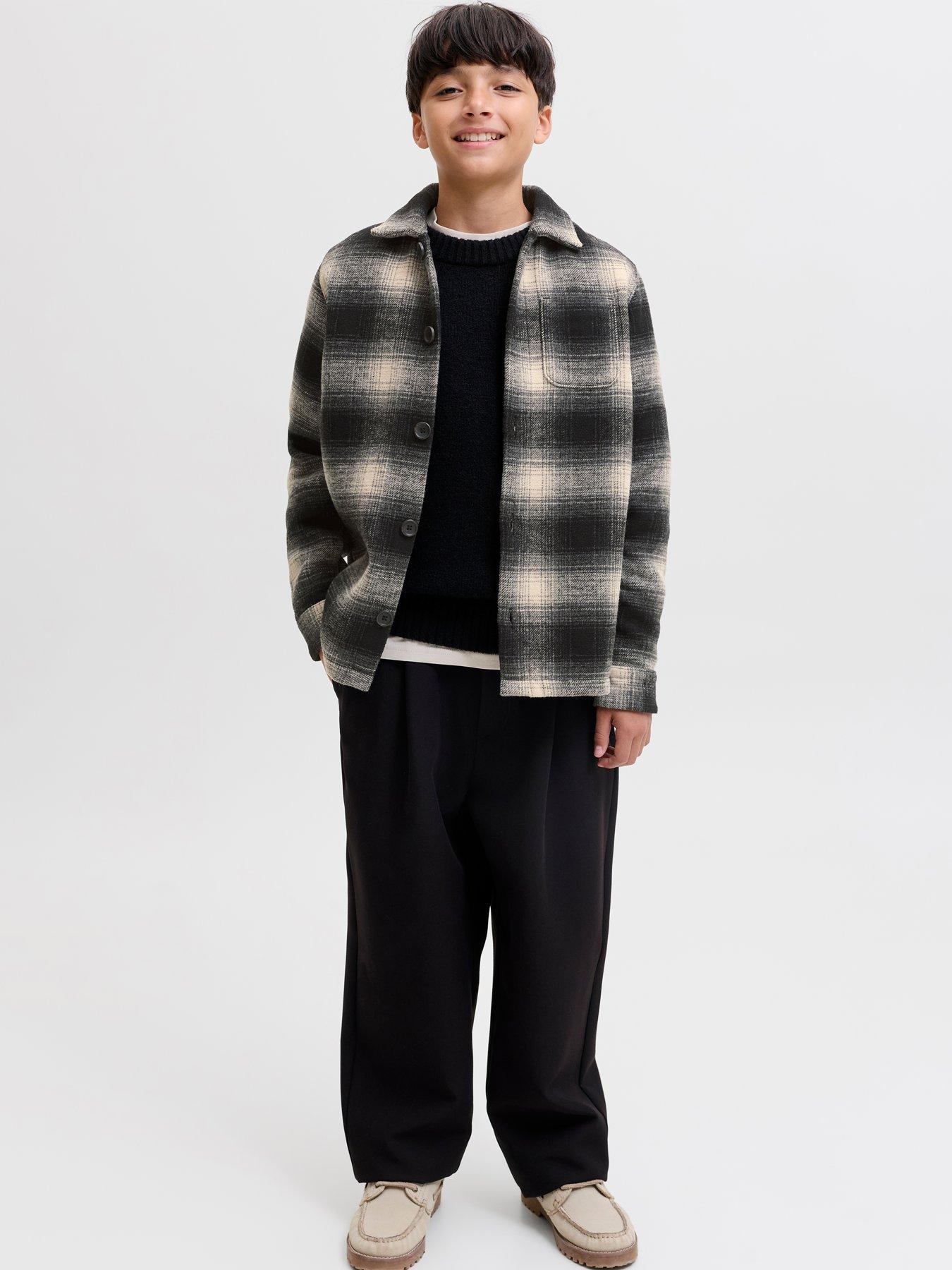 Image 1 of 1 of Jack & Jones Junior Jack &amp; Jones Junior Boys Checked Button Through Overshirt - Grey