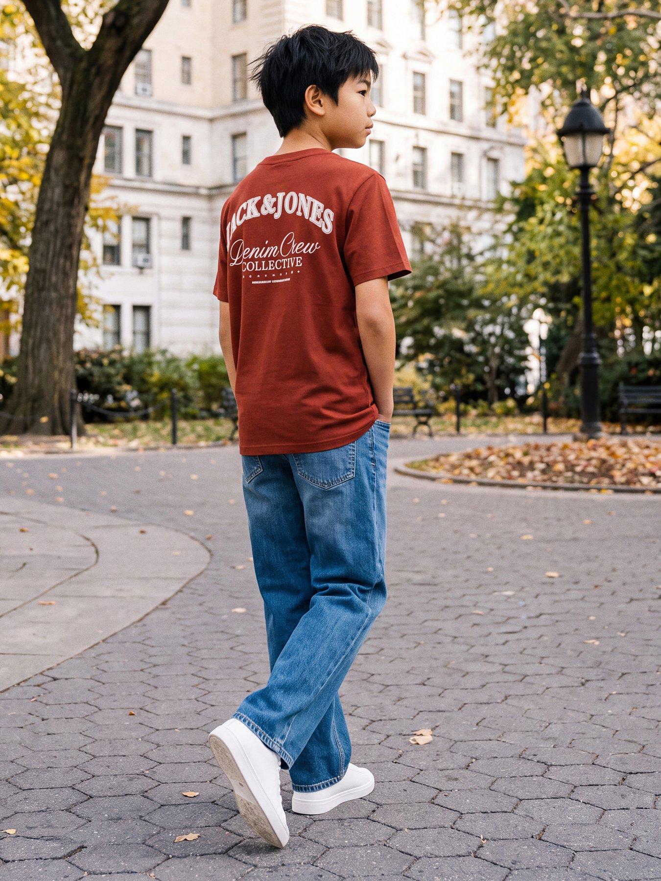 Jack & Jones Junior Boys Back Print Relaxed Short Sleeve Tshirt - Red in Fired Brick