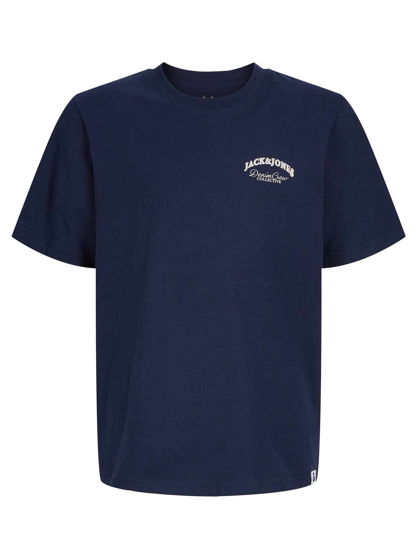 Image 2 of 5 of Jack & Jones Junior Boys Back Print Relaxed Short Sleeve Tshirt - Navy