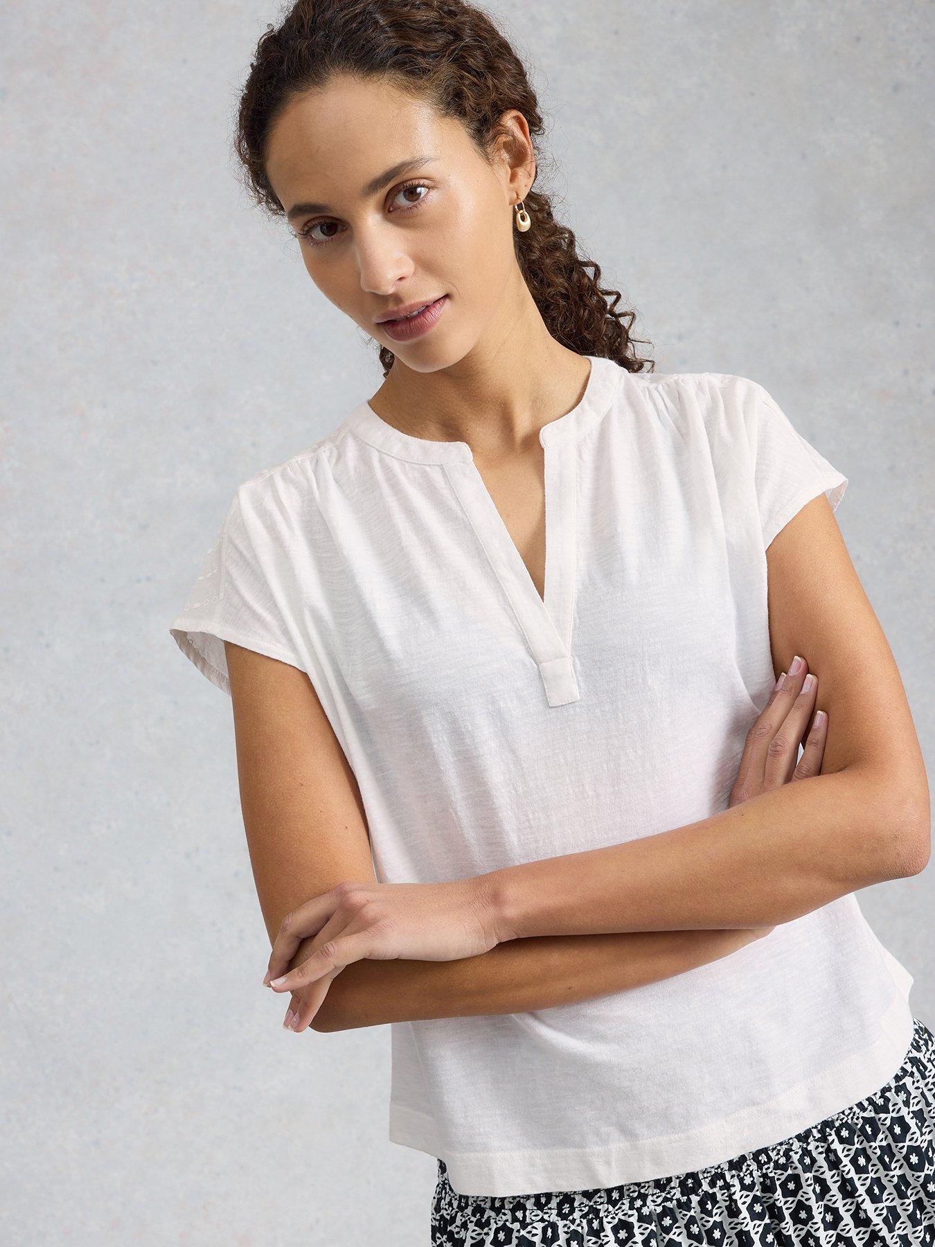 White Stuff Nola Notch Broderie Tee - White