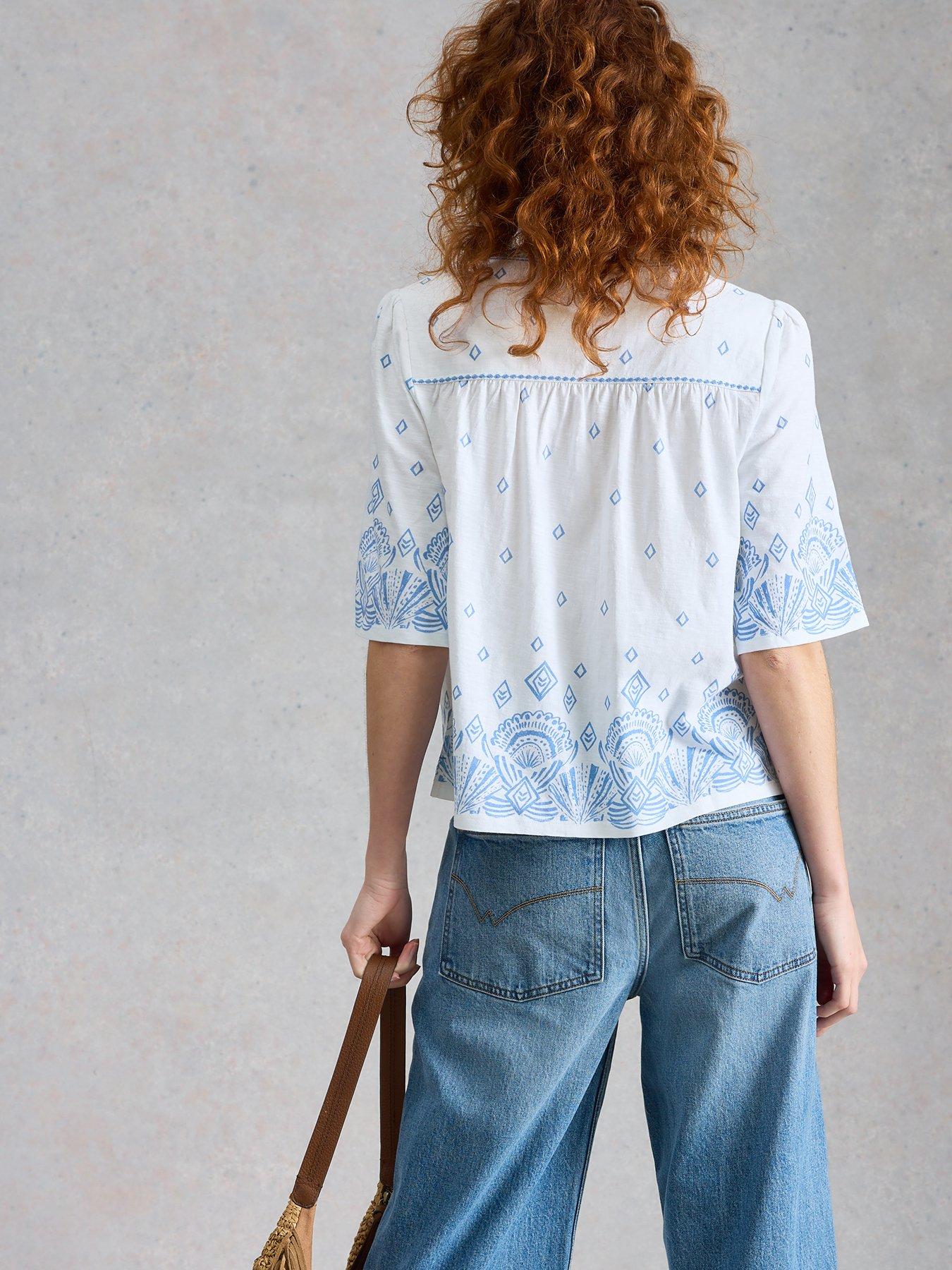 Image 2 of 6 of White Stuff Lizzie Border Embroidered Top - White