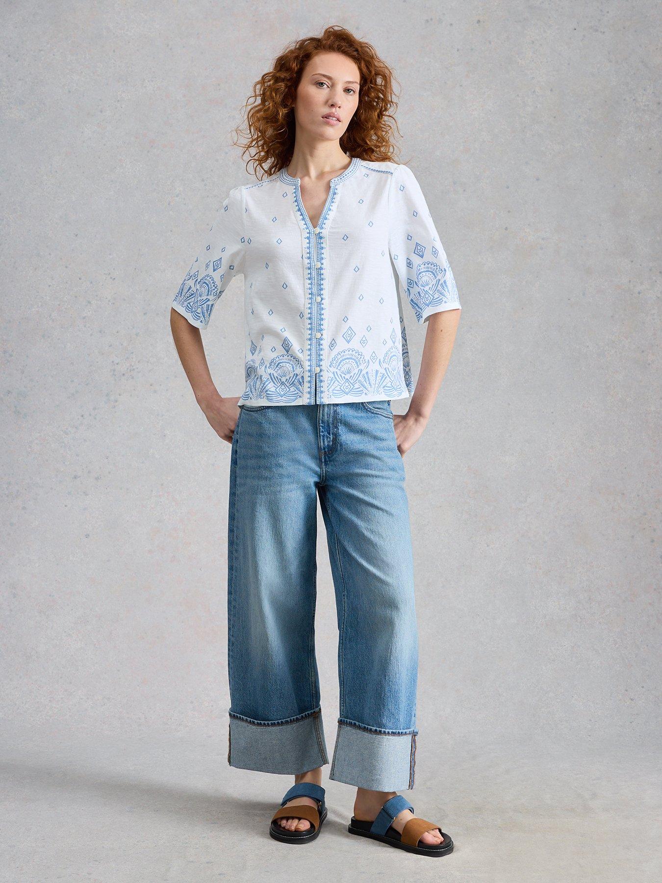 Image 3 of 6 of White Stuff Lizzie Border Embroidered Top - White