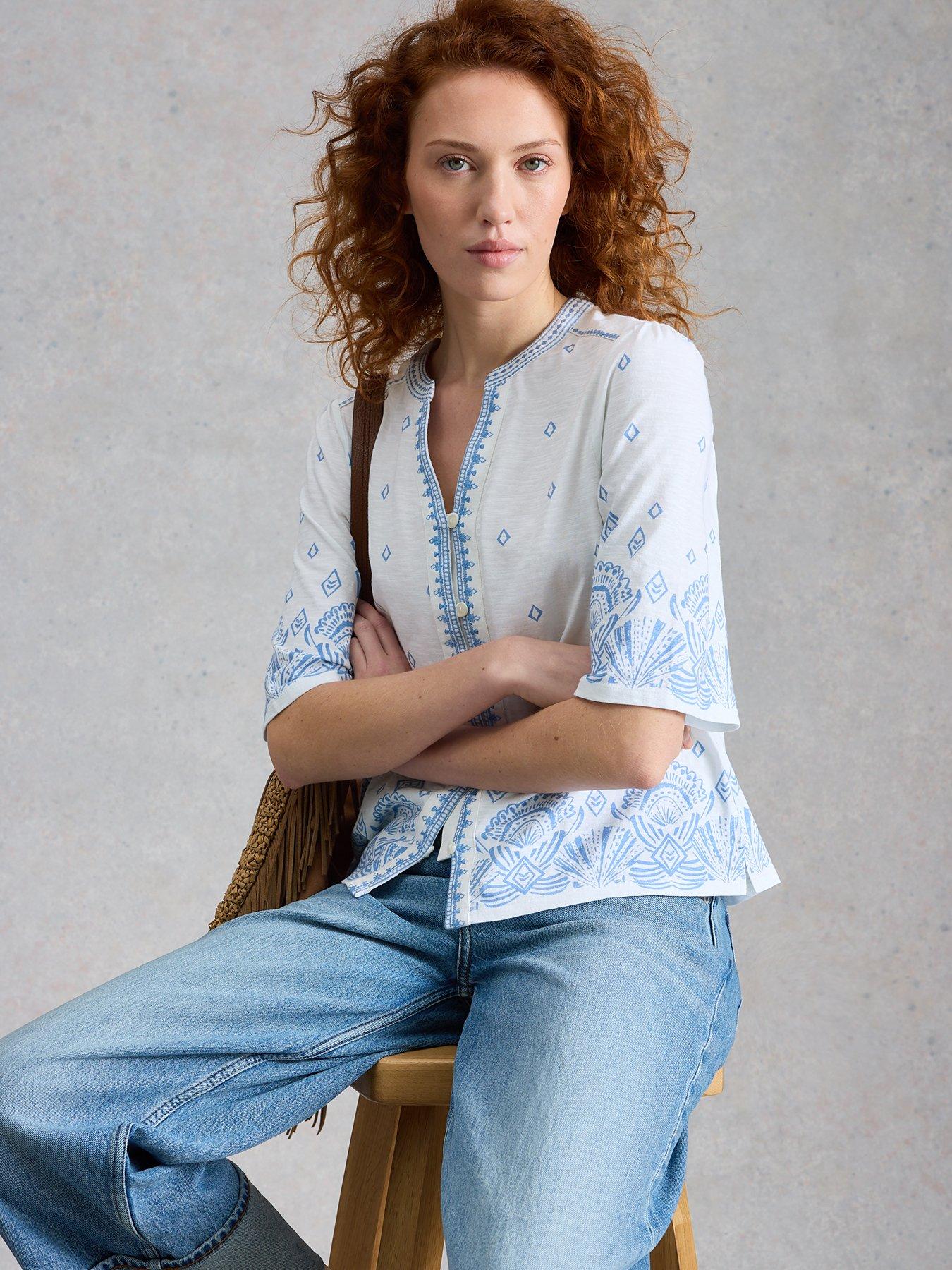 Image 4 of 6 of White Stuff Lizzie Border Embroidered Top - White