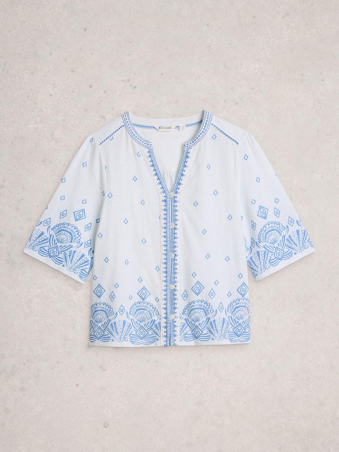 Image 5 of 6 of White Stuff Lizzie Border Embroidered Top - White