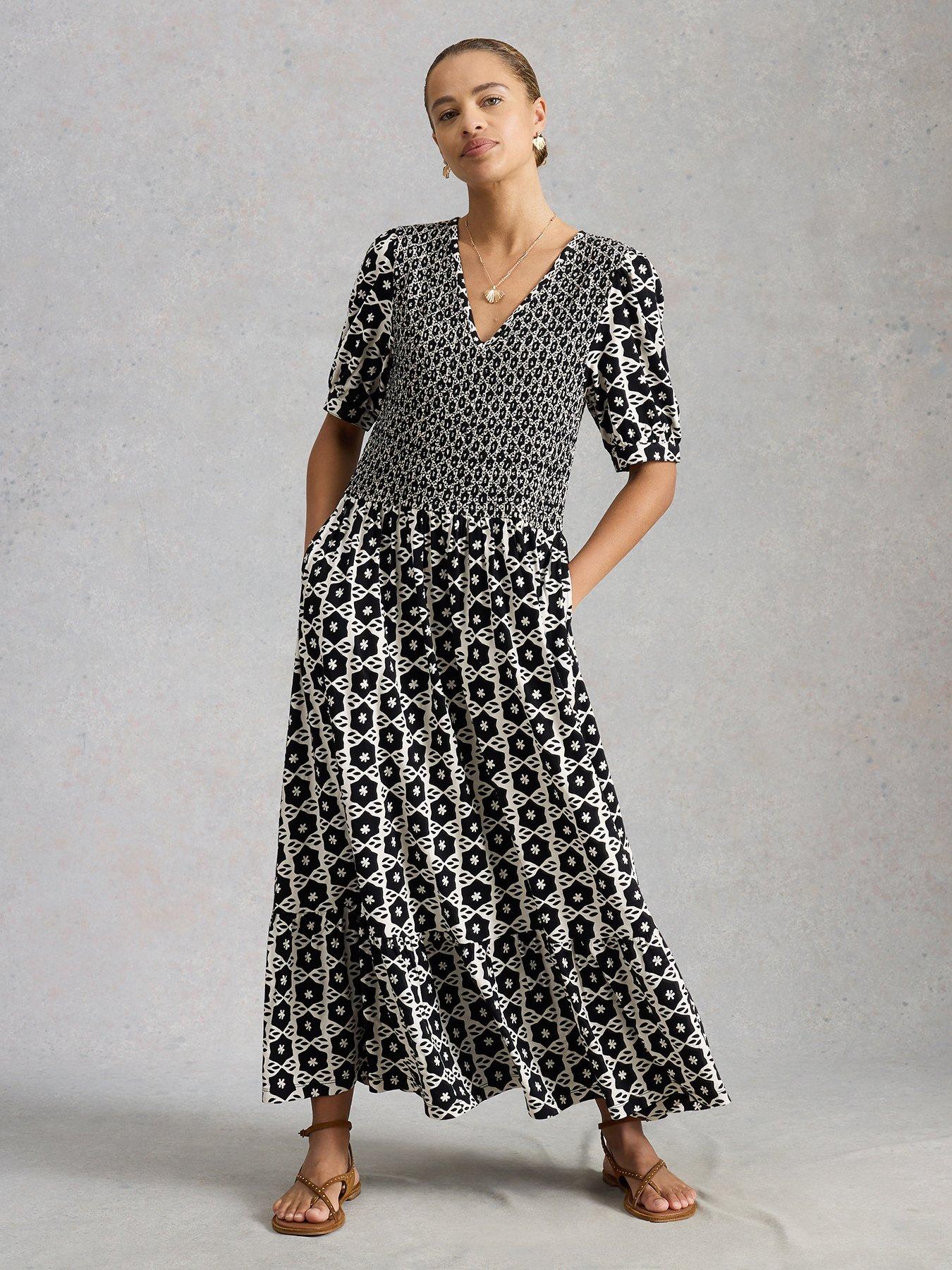 White Stuff Nola Shirred Jersey Dress - Black