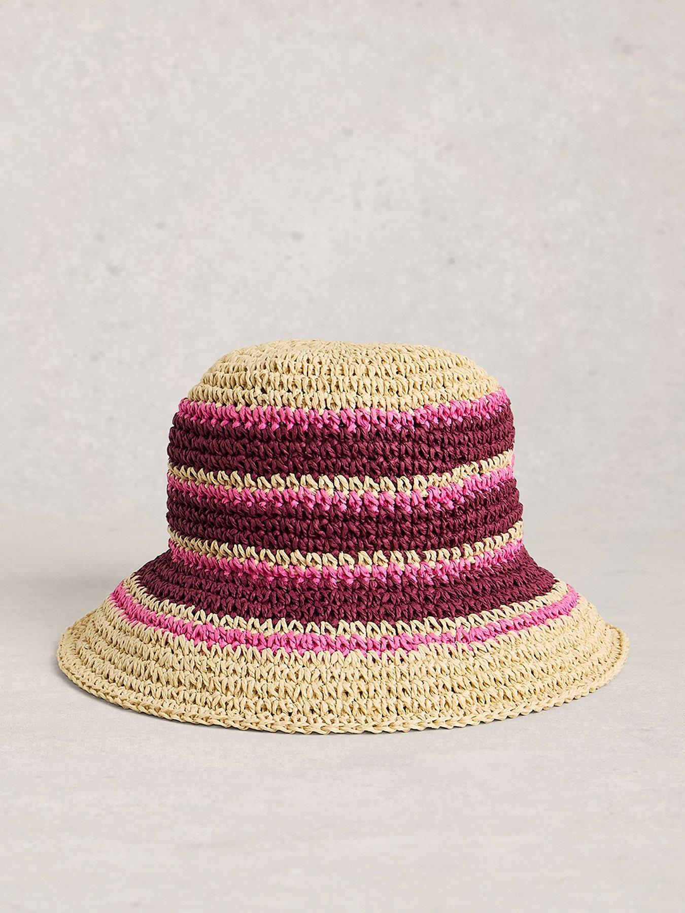 White Stuff Crochet Stripe Bucket Hat - Pink