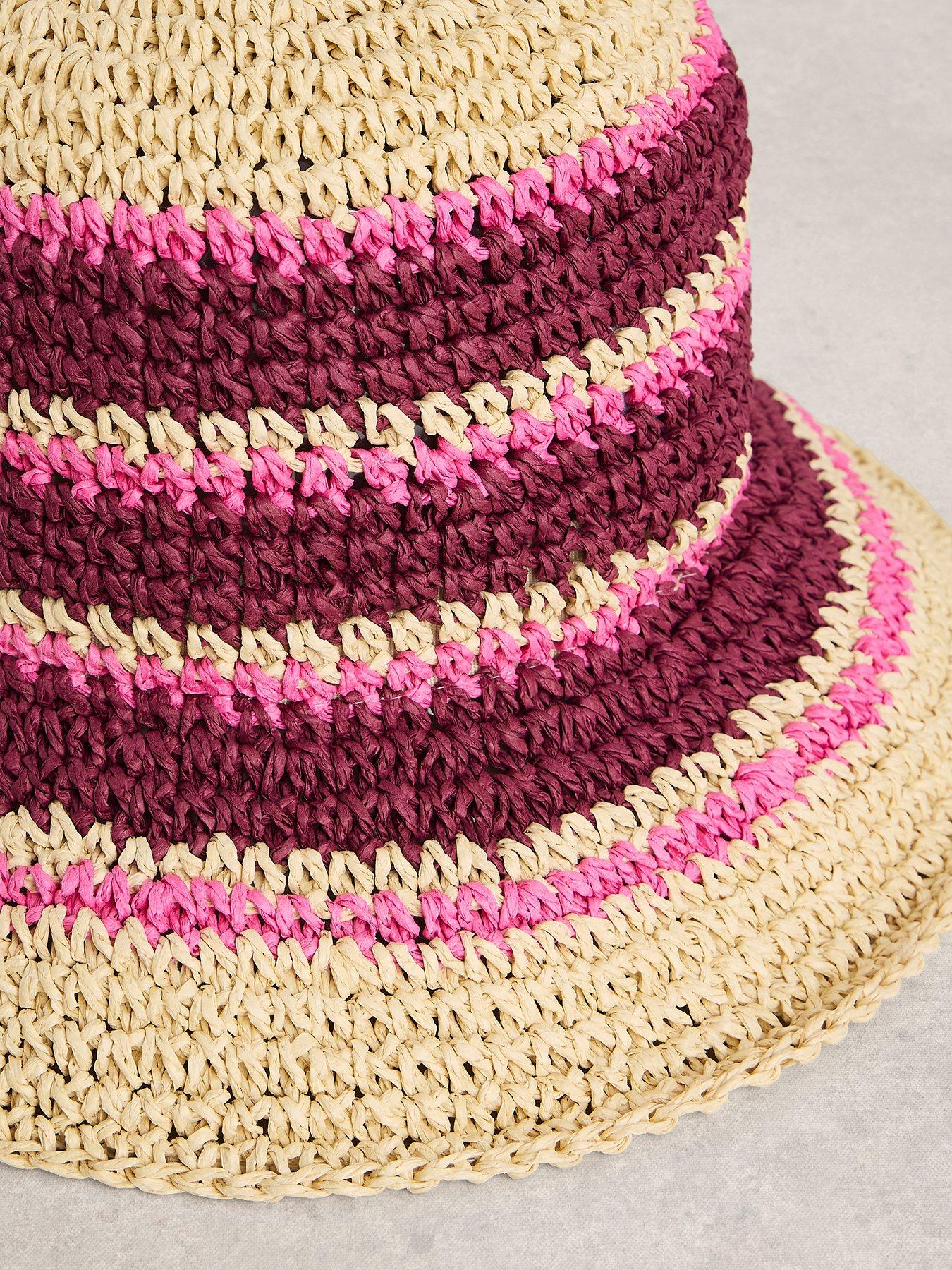 Image 2 of 2 of White Stuff Crochet Stripe Bucket Hat - Pink