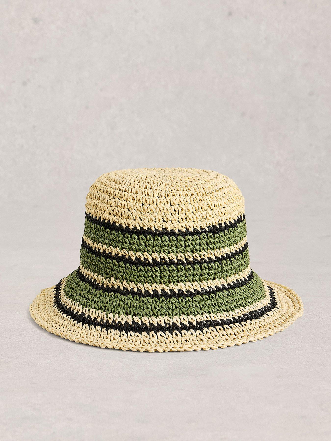 White Stuff Crochet Stripe Bucket Hat - Green