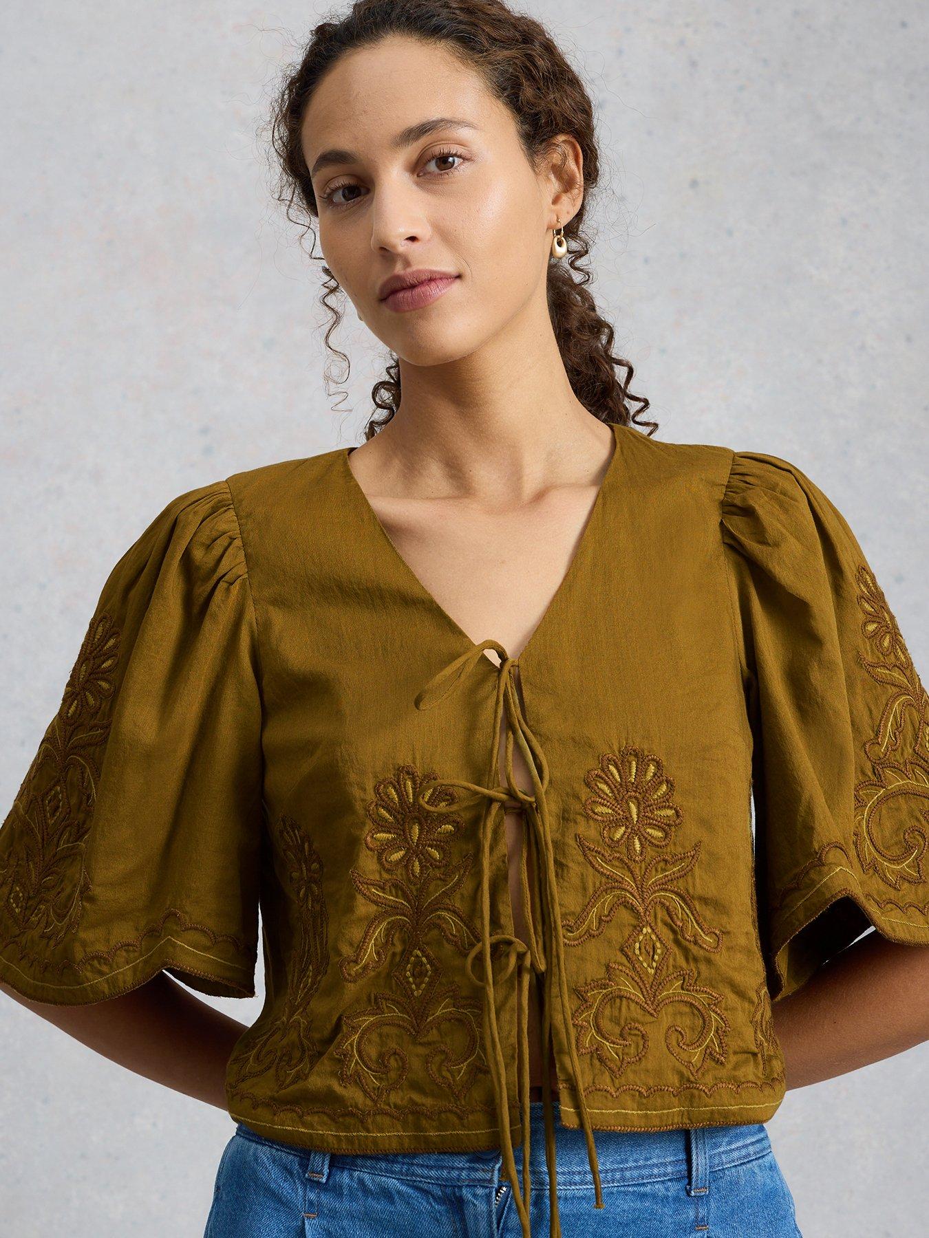 White Stuff Erin Tie Front Top - Green
