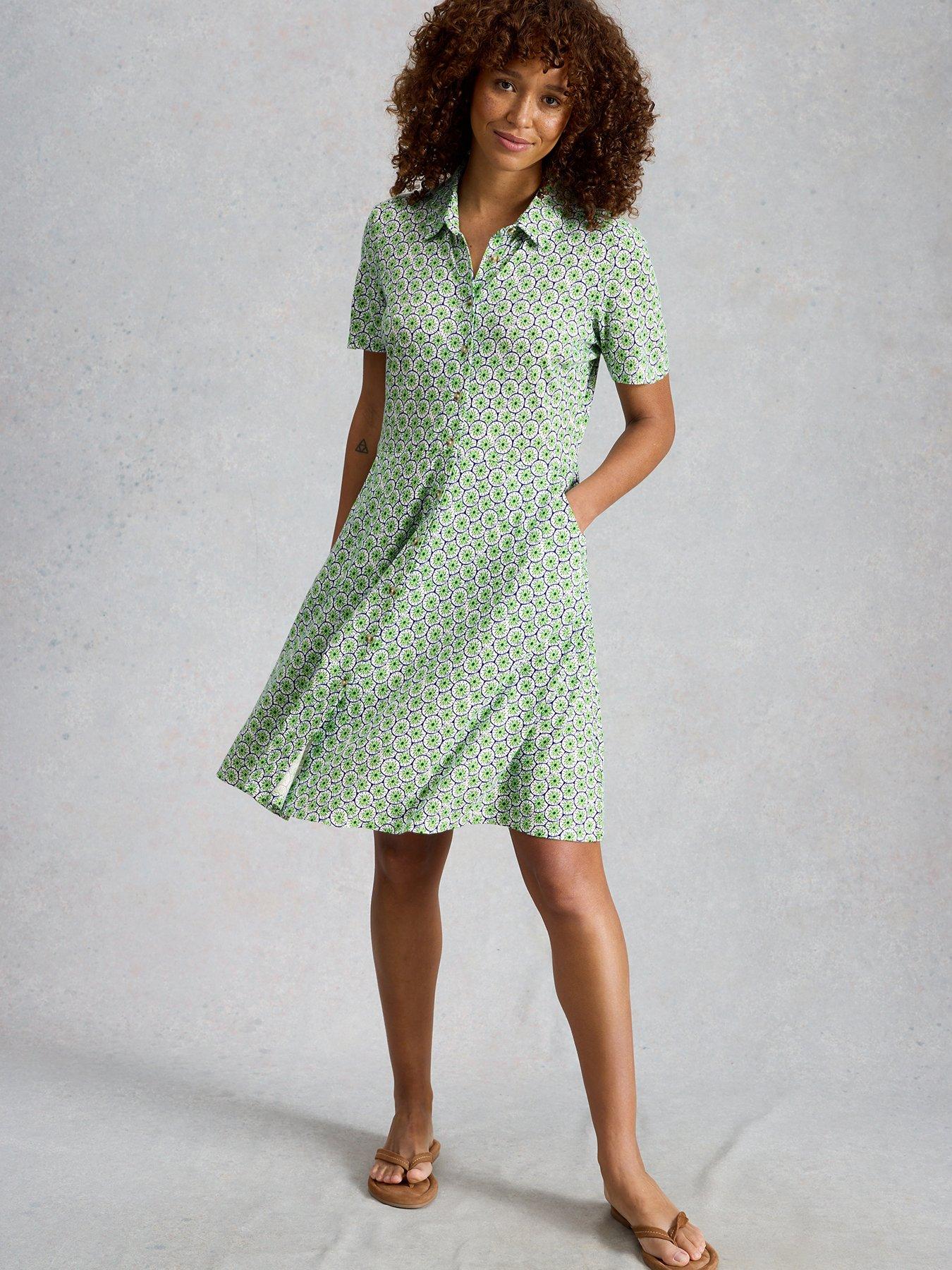 White Stuff Ria Jersey Shirt Dress - Blue Print