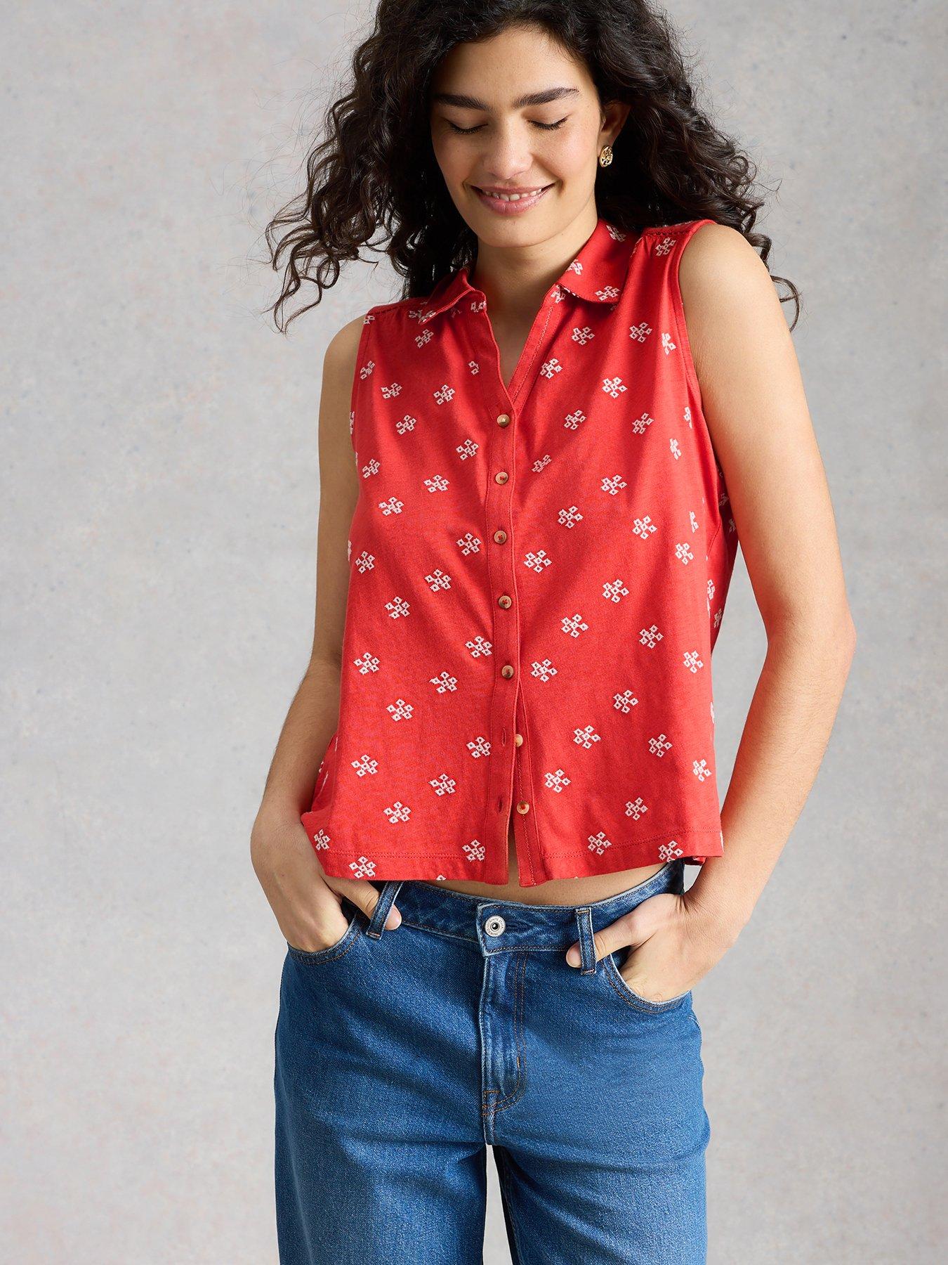 Image 1 of 6 of White Stuff Amy Emb Sleeveless Shirt