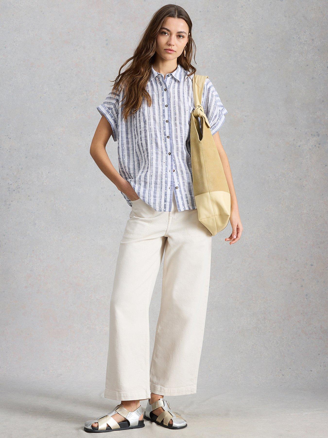Image 1 of 6 of White Stuff Orla Button Through Shirt - Blue