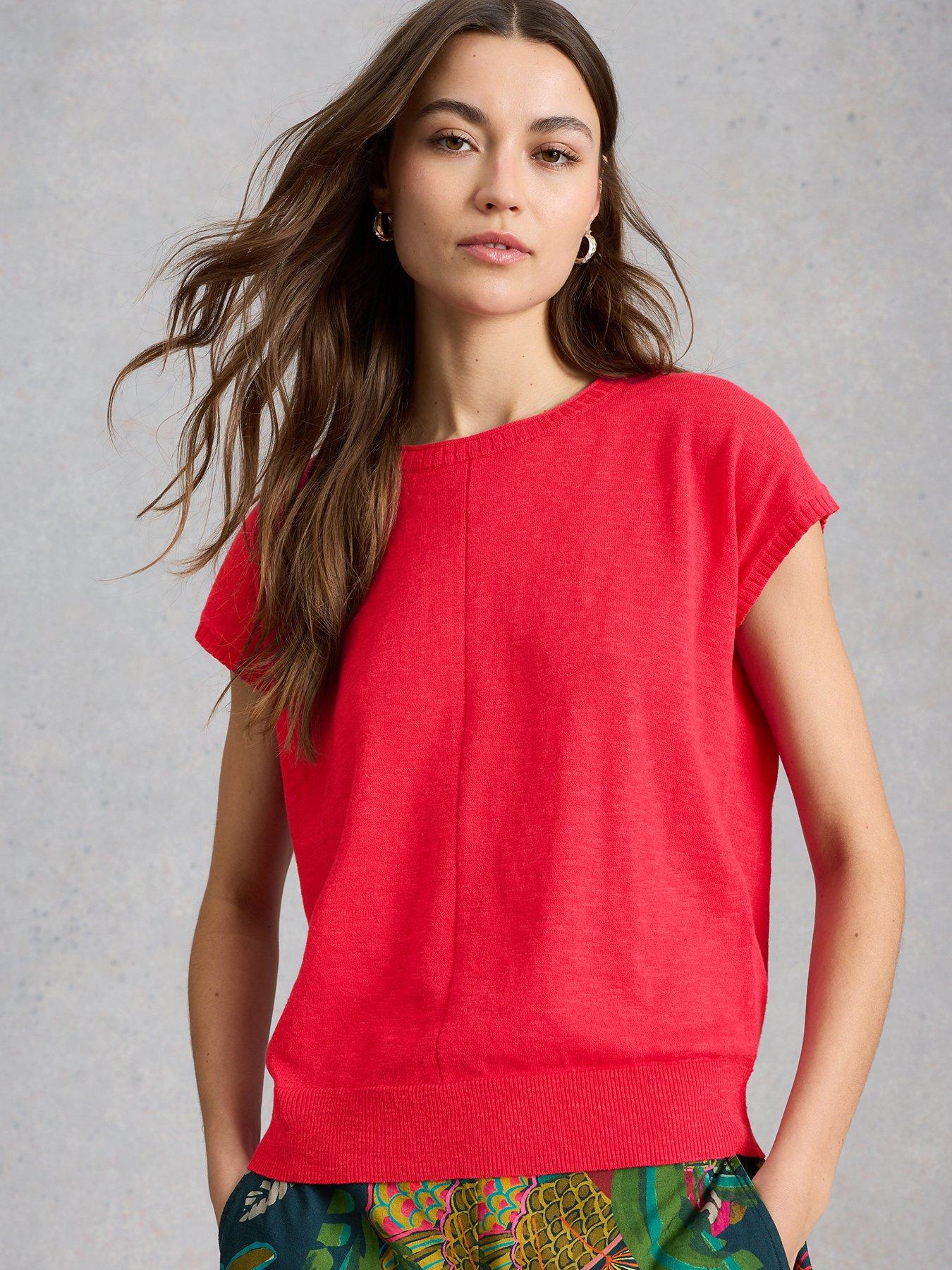 Image 1 of 6 of White Stuff Nova Linen Blend T-Shirt - Pink