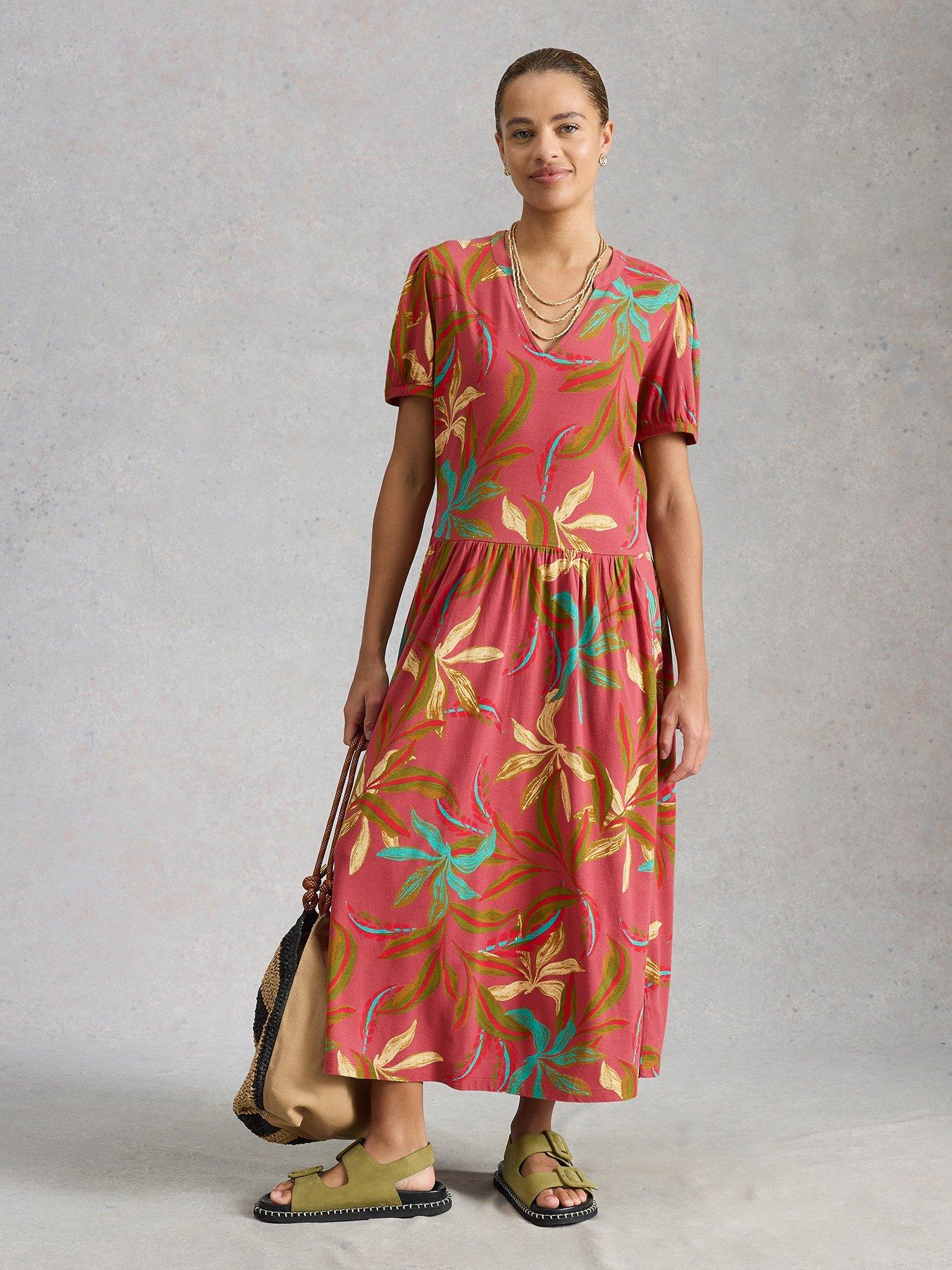 Image 1 of 6 of White Stuff Leah Jersey Midi Dress - Pink