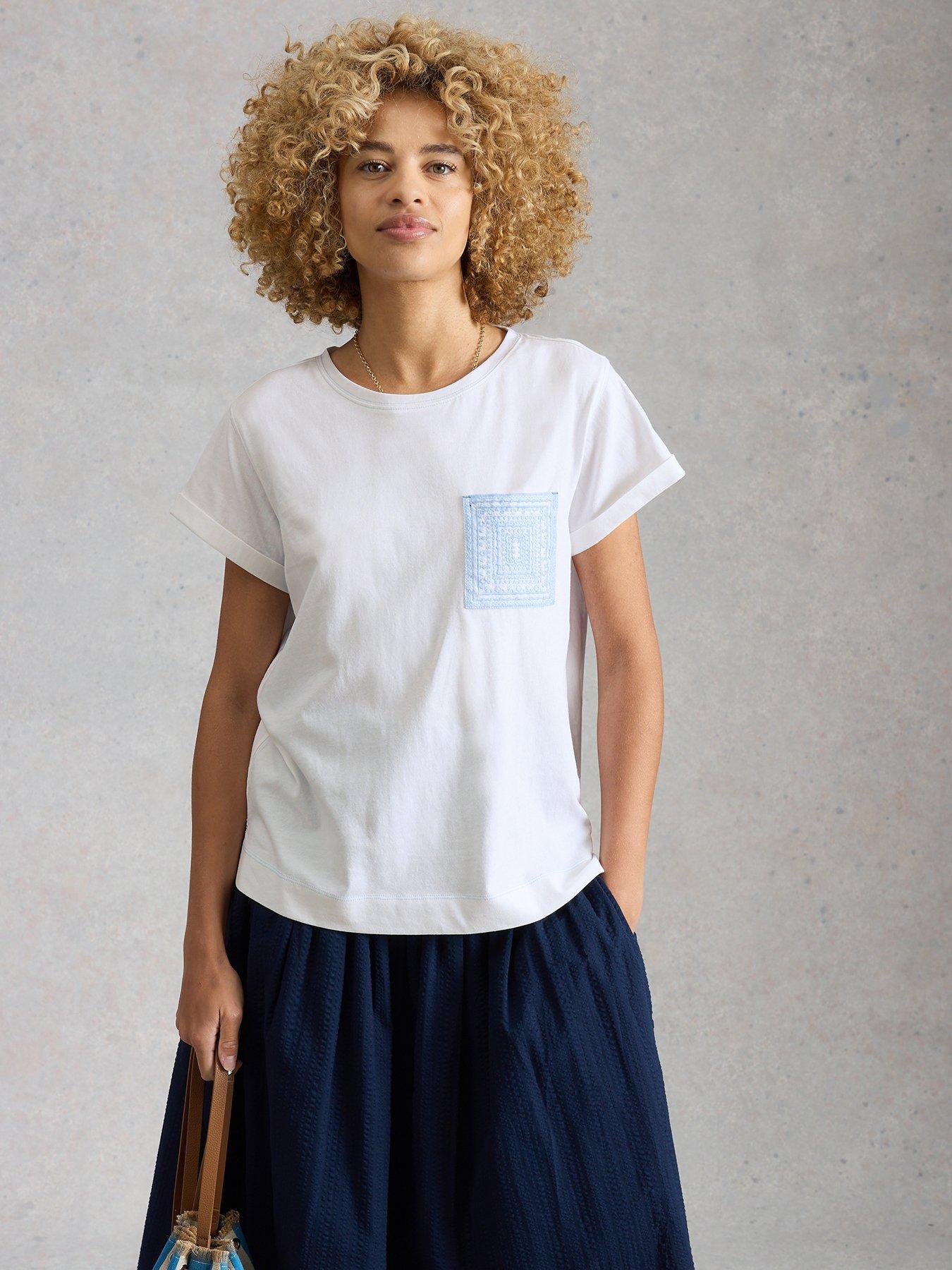 White Stuff Gina Embroidered Pocket Tee