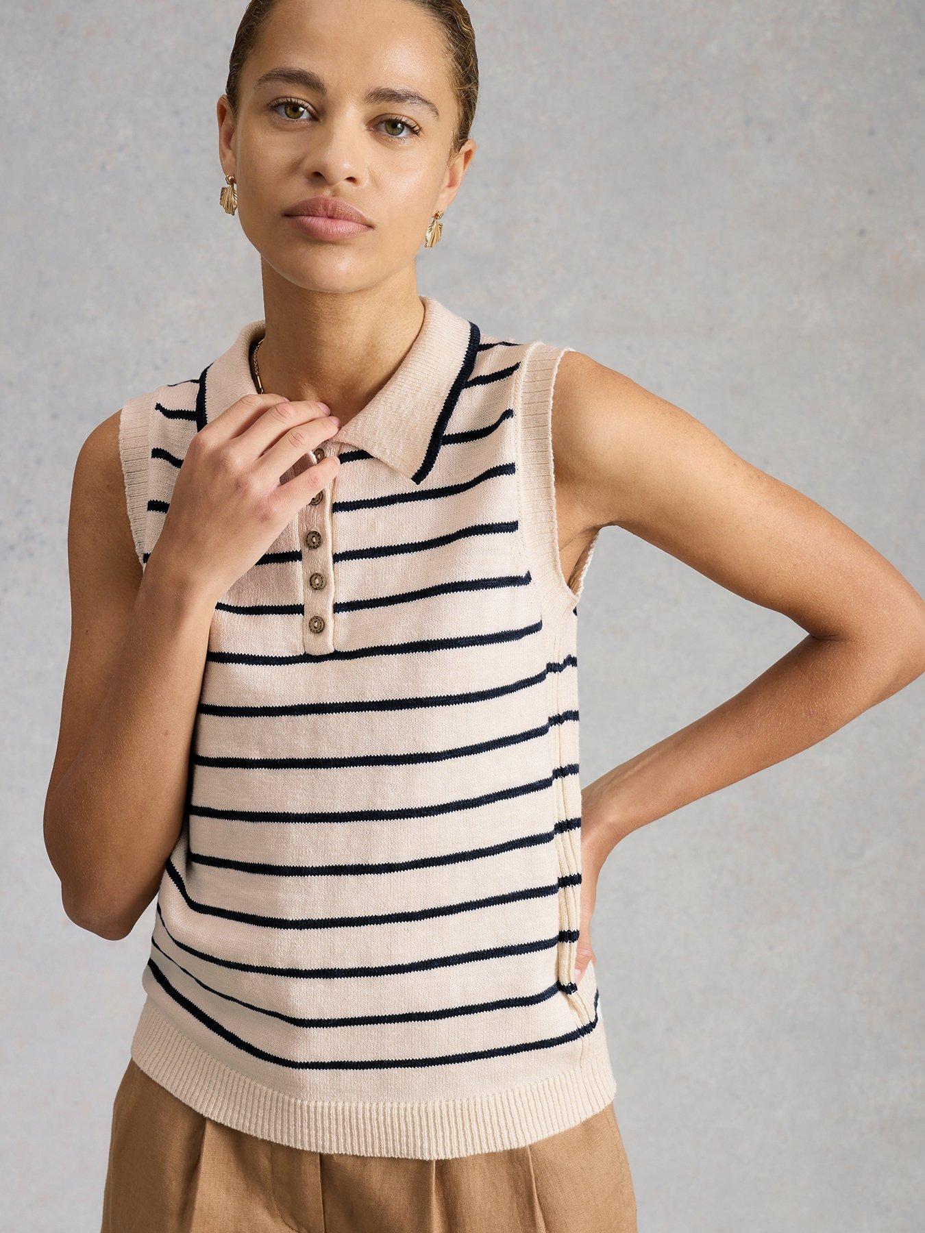 White Stuff Candice Stripe Collar Vest - Ivory