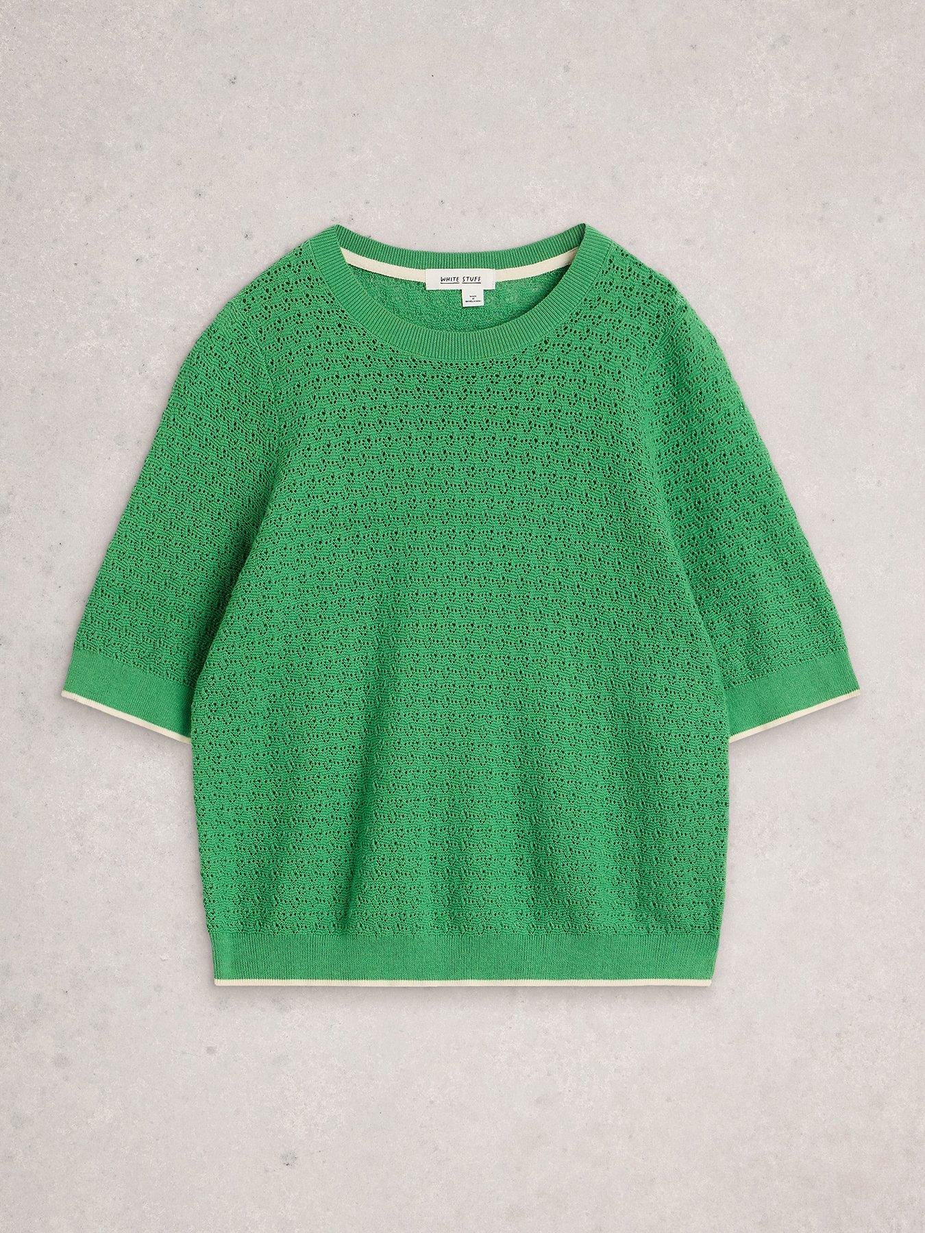 Image 5 of 6 of White Stuff Holly Pointelle T-Shirt - Green
