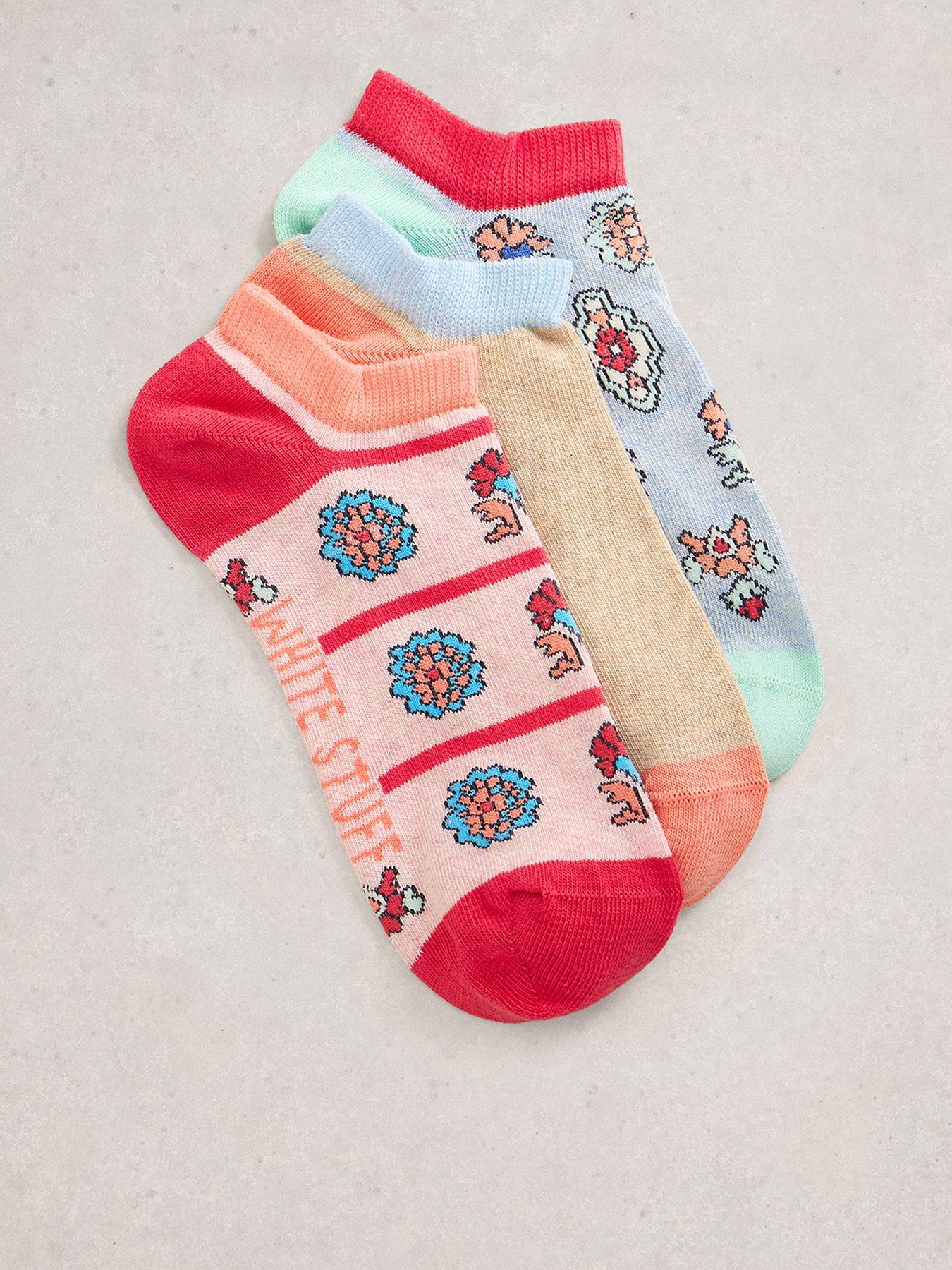 Image 1 of 2 of White Stuff 3pk Tile Print Trainer Socks