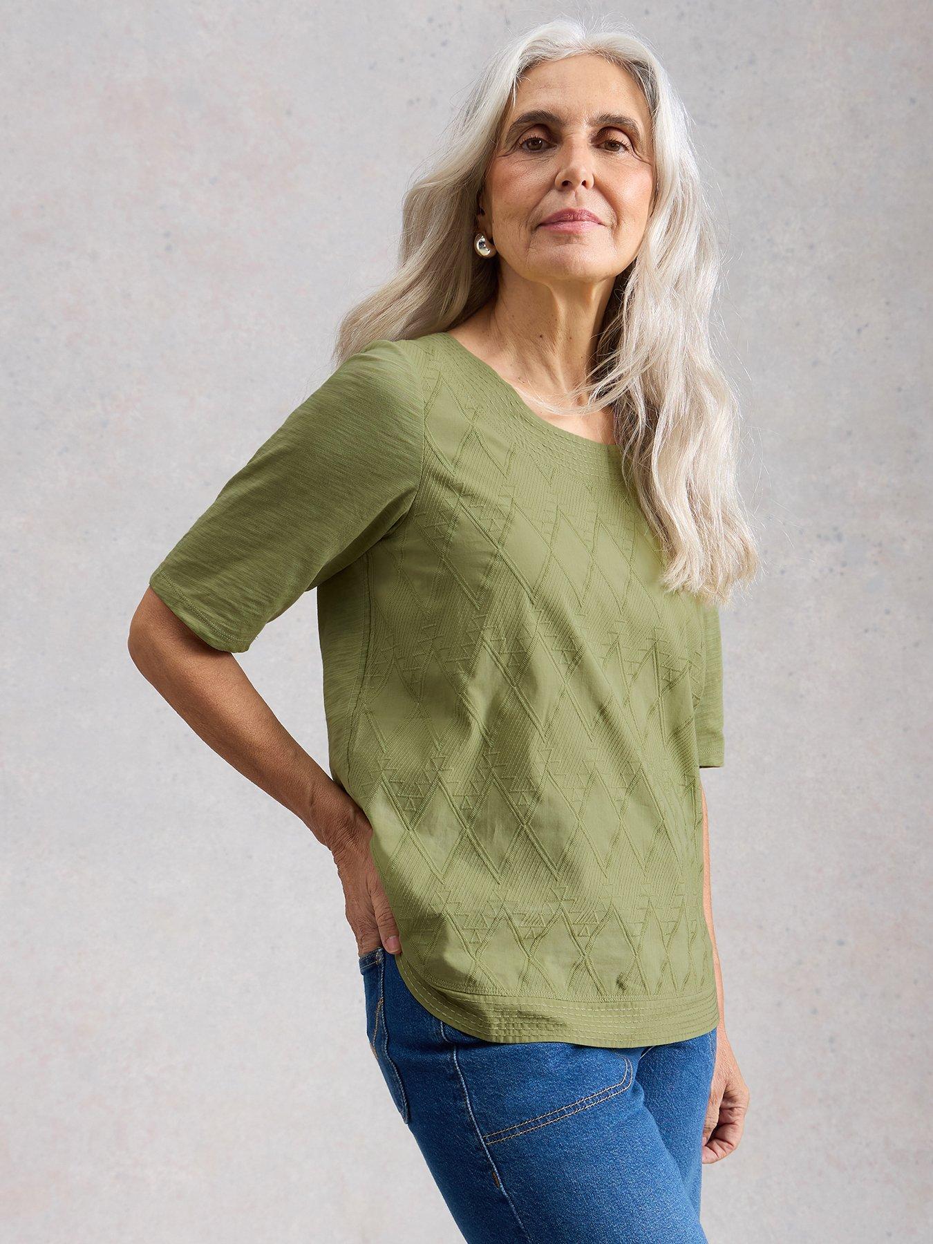 Image 1 of 6 of White Stuff Weaver Broderie T-Shirt - Green