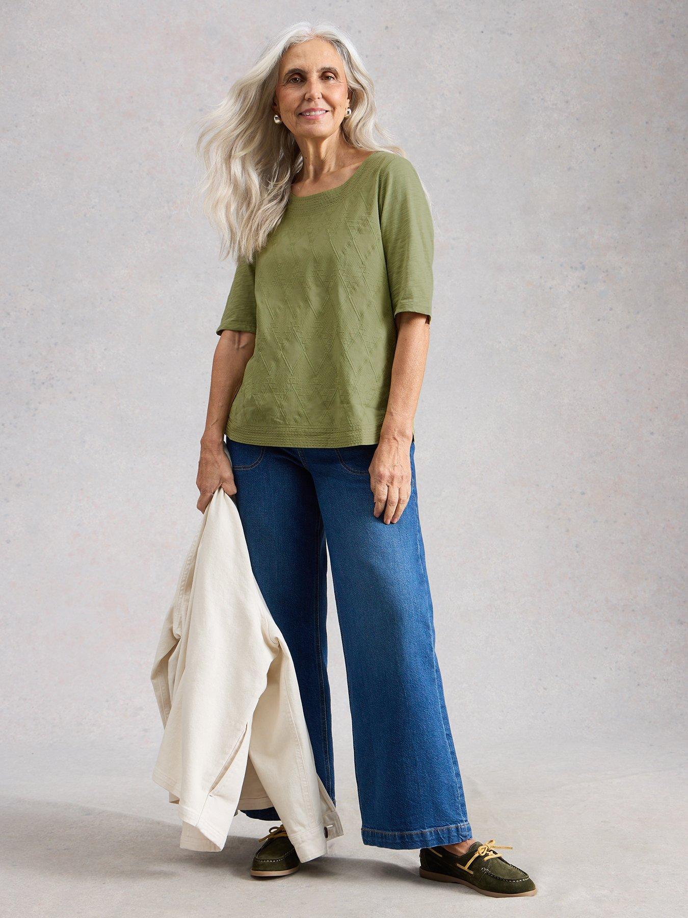 Image 3 of 6 of White Stuff Weaver Broderie T-Shirt - Green