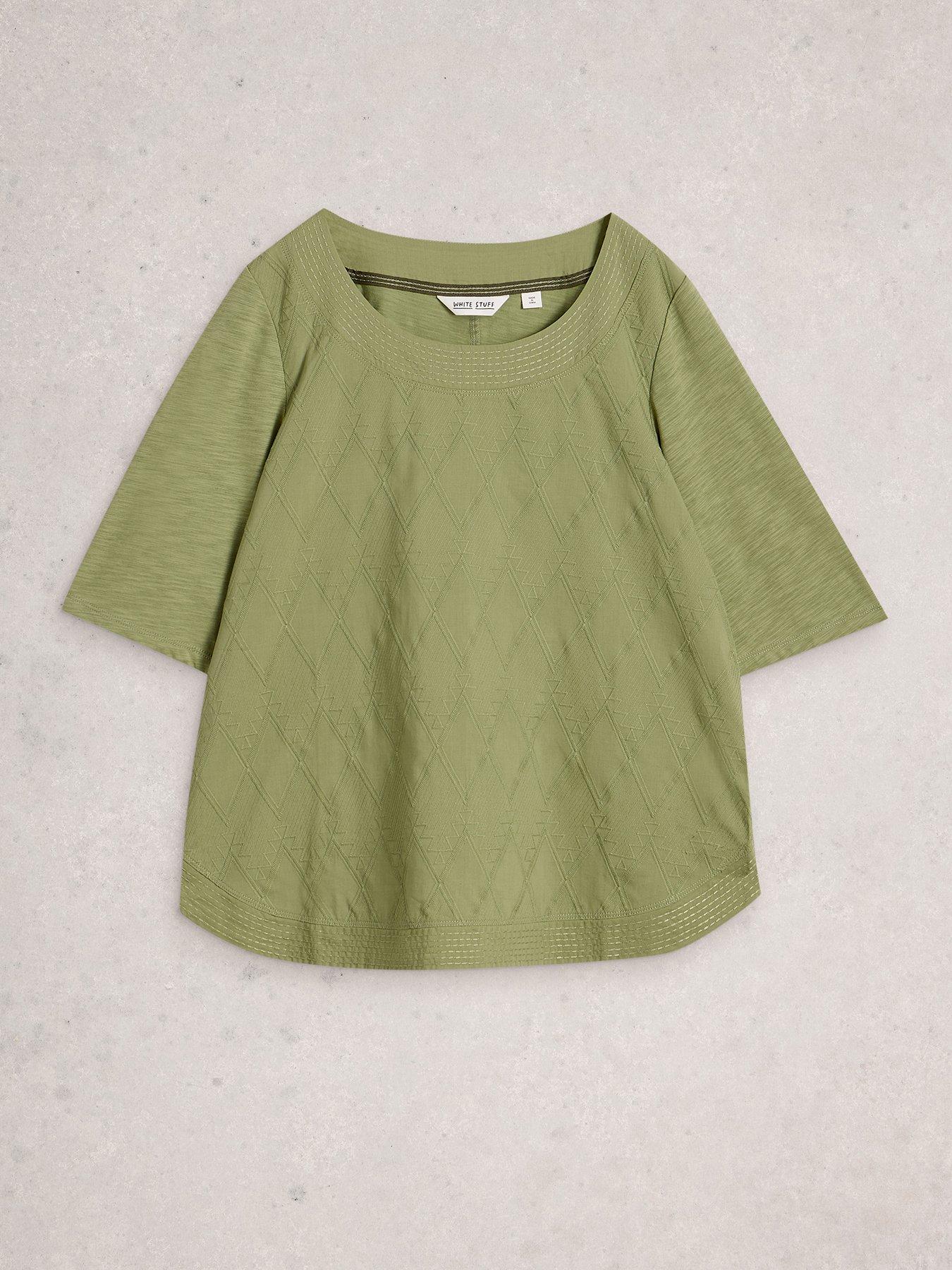 Image 5 of 6 of White Stuff Weaver Broderie T-Shirt - Green