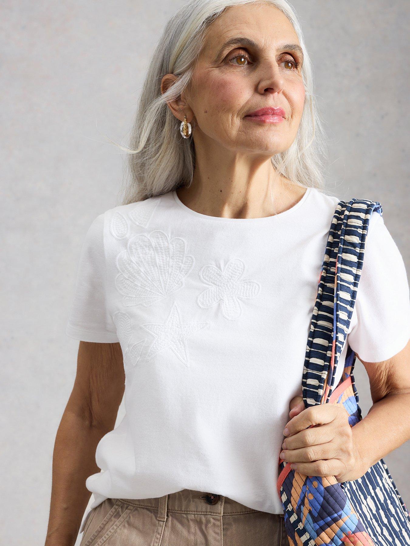 Image 1 of 6 of White Stuff Abbie Embroidered T-Shirt - White