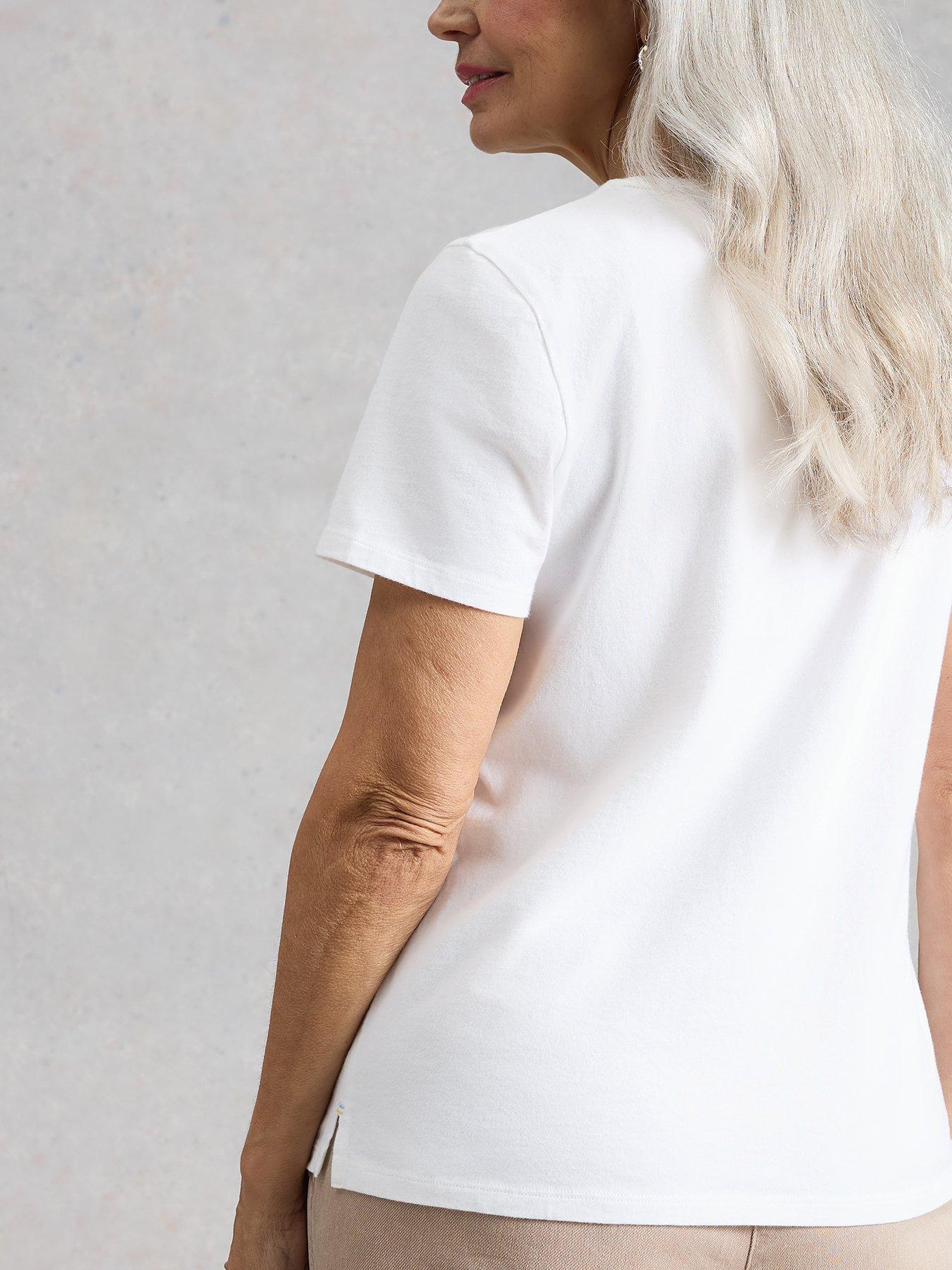Image 2 of 6 of White Stuff Abbie Embroidered T-Shirt - White