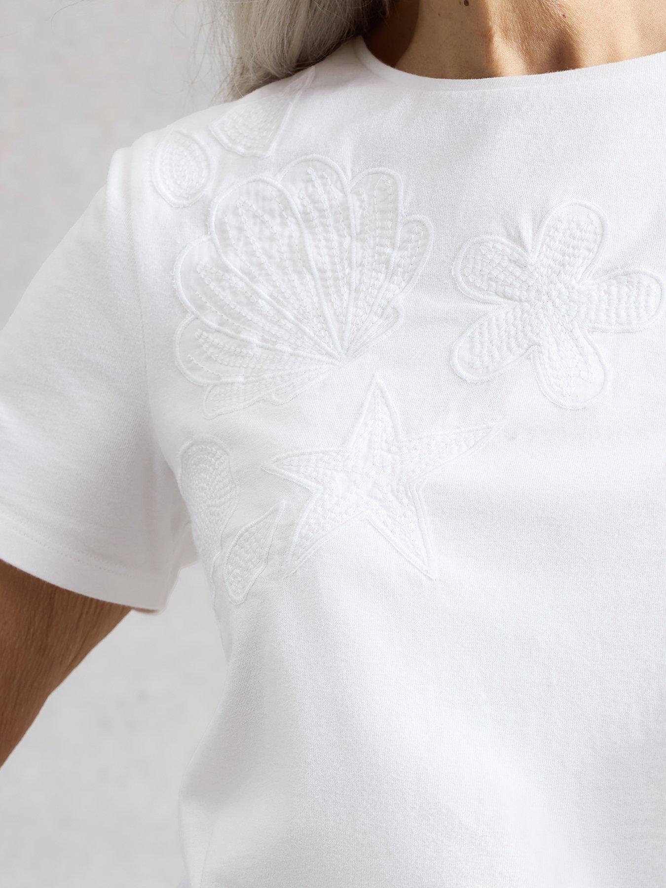 Image 4 of 6 of White Stuff Abbie Embroidered T-Shirt - White