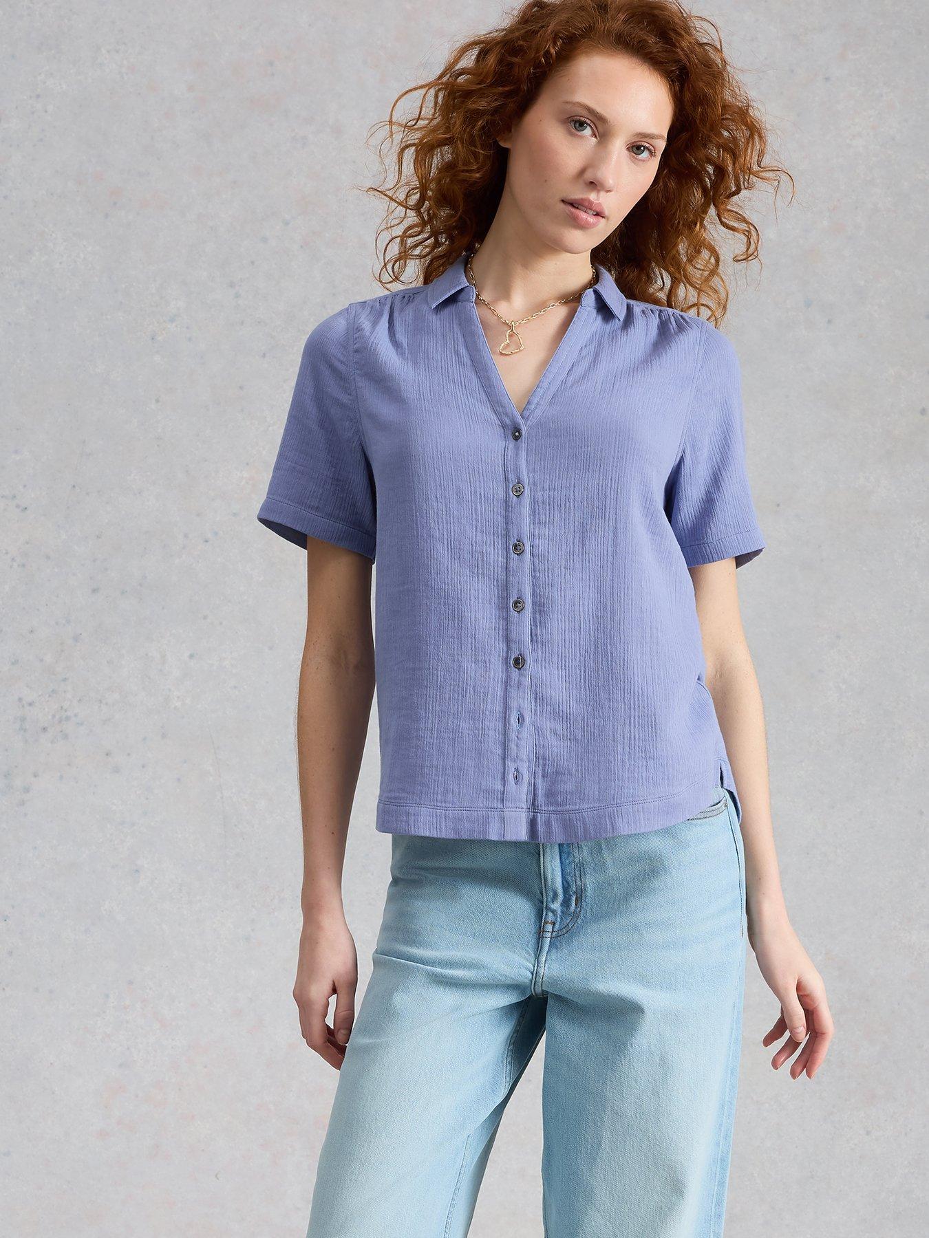 White Stuff Annie Short Sleeve Double Cloth Shirt - Blue