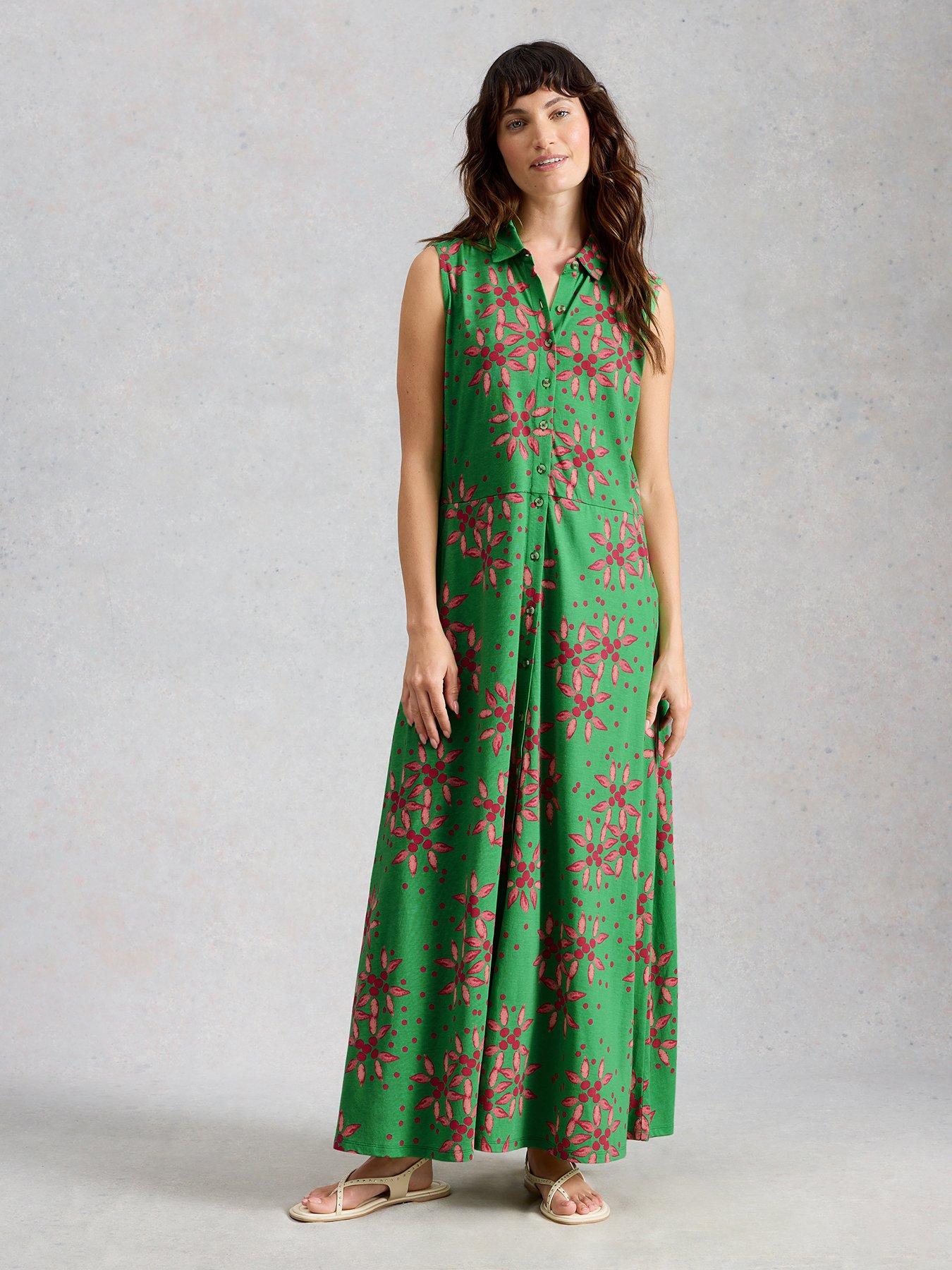 White Stuff Rua Maxi Jersey Shirt Dress - Green