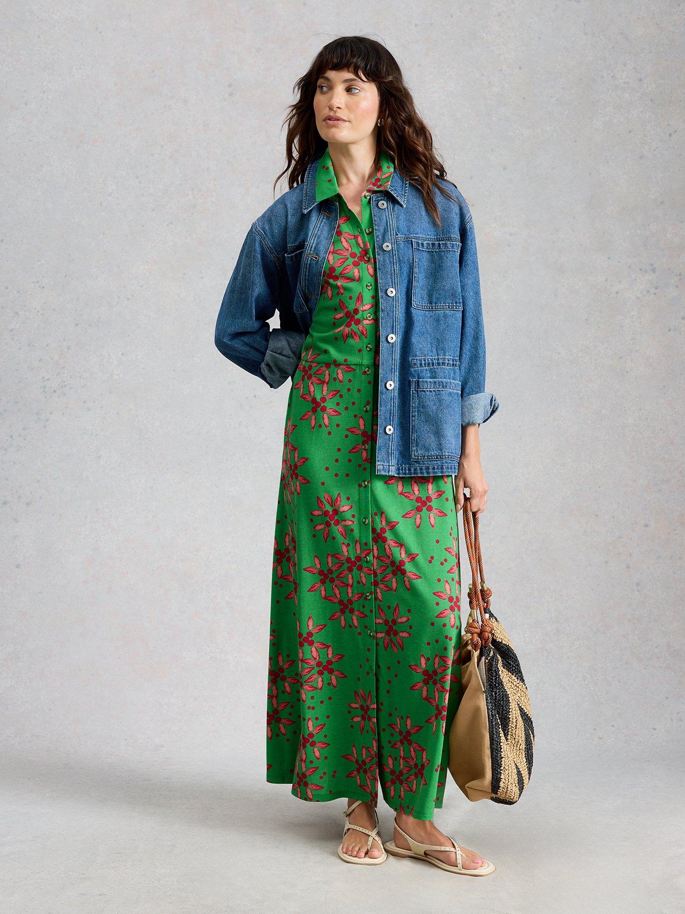 Image 3 of 6 of White Stuff Rua Maxi Jersey Shirt Dress - Green