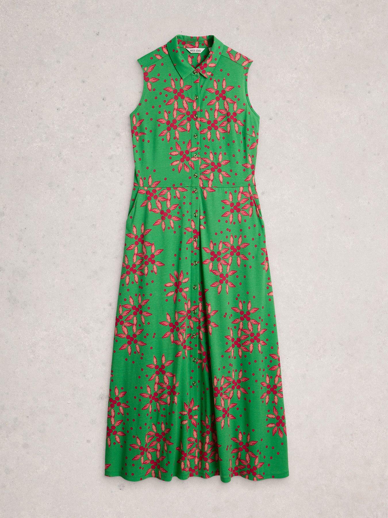 Image 5 of 6 of White Stuff Rua Maxi Jersey Shirt Dress - Green