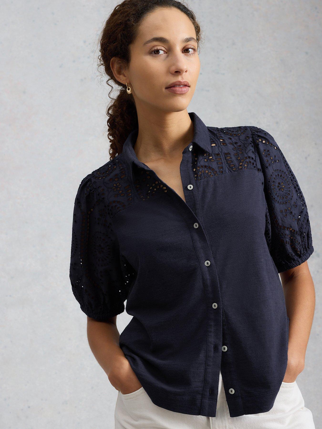 White Stuff Sandy Broderie Top - Blue
