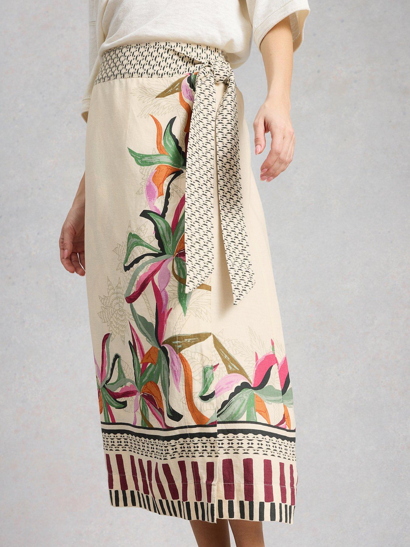 Image 1 of 6 of White Stuff Alba Linen Blend Wrap Skirt