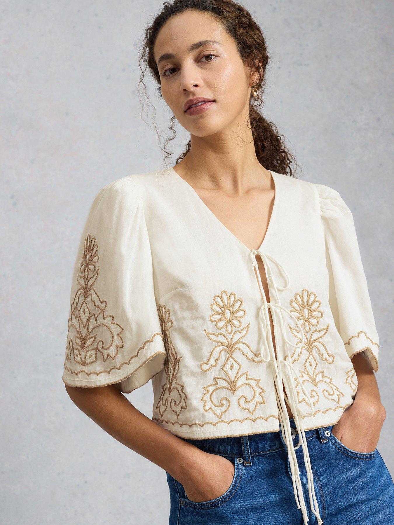 White Stuff Erin Tie Front Top - White
