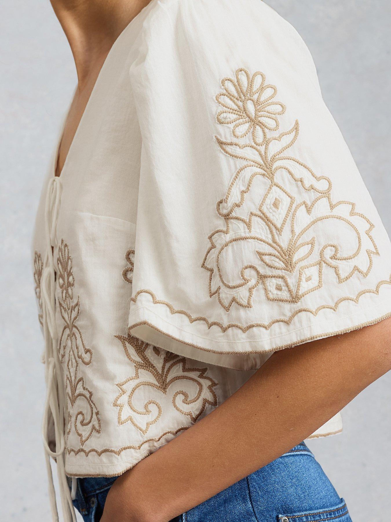 Image 4 of 6 of White Stuff Erin Tie Front Top - White