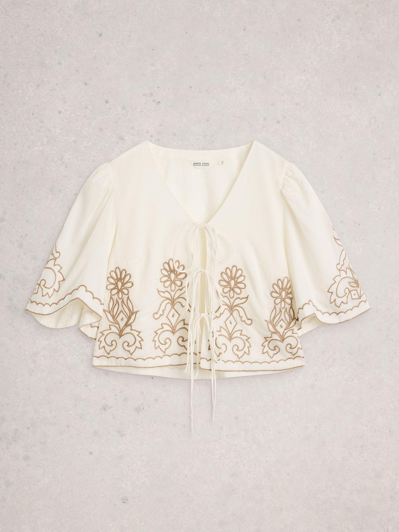 Image 5 of 6 of White Stuff Erin Tie Front Top - White
