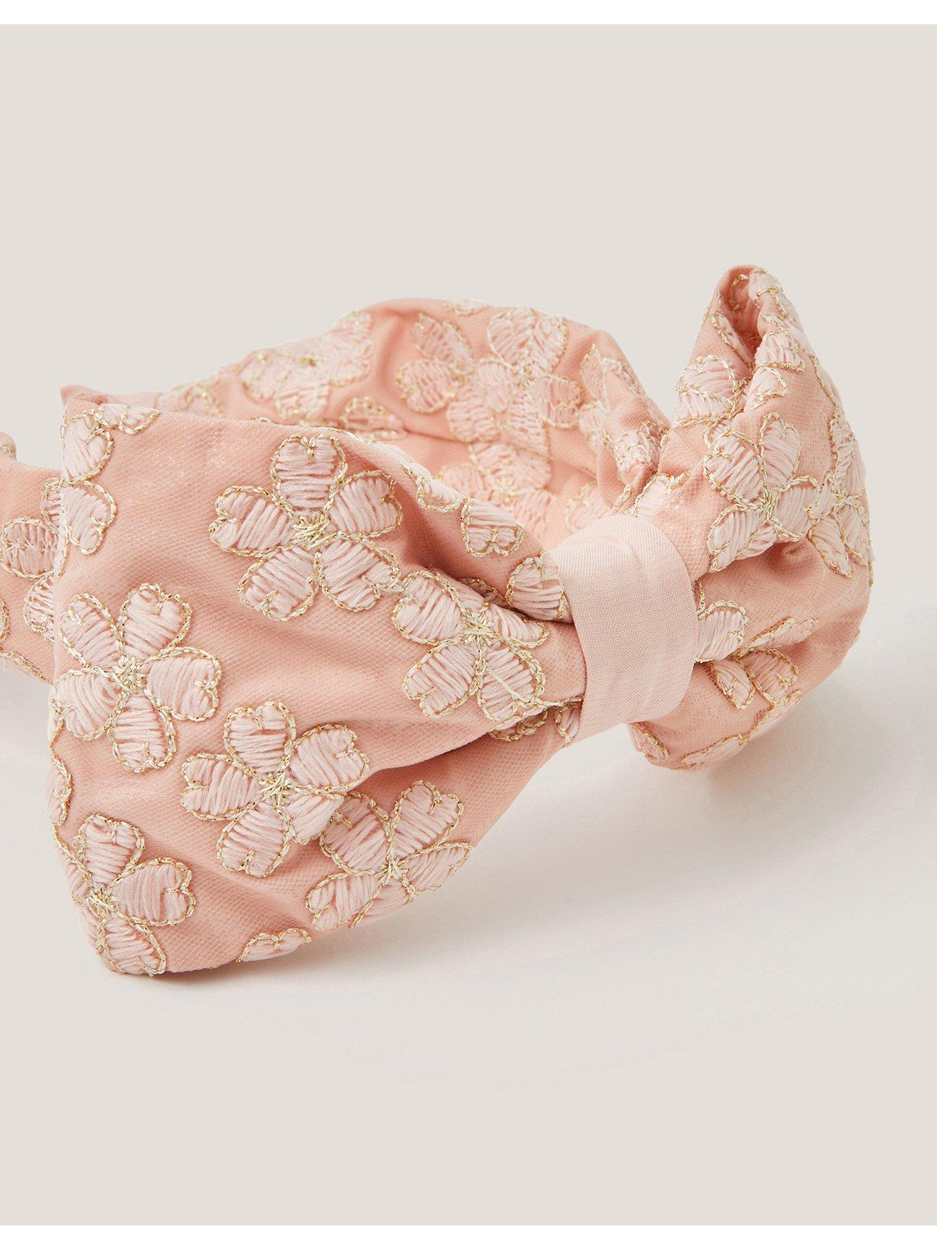 Image 2 of 2 of Monsoon Girls Sara Satin Embroidered Bow Aliceband - Pink