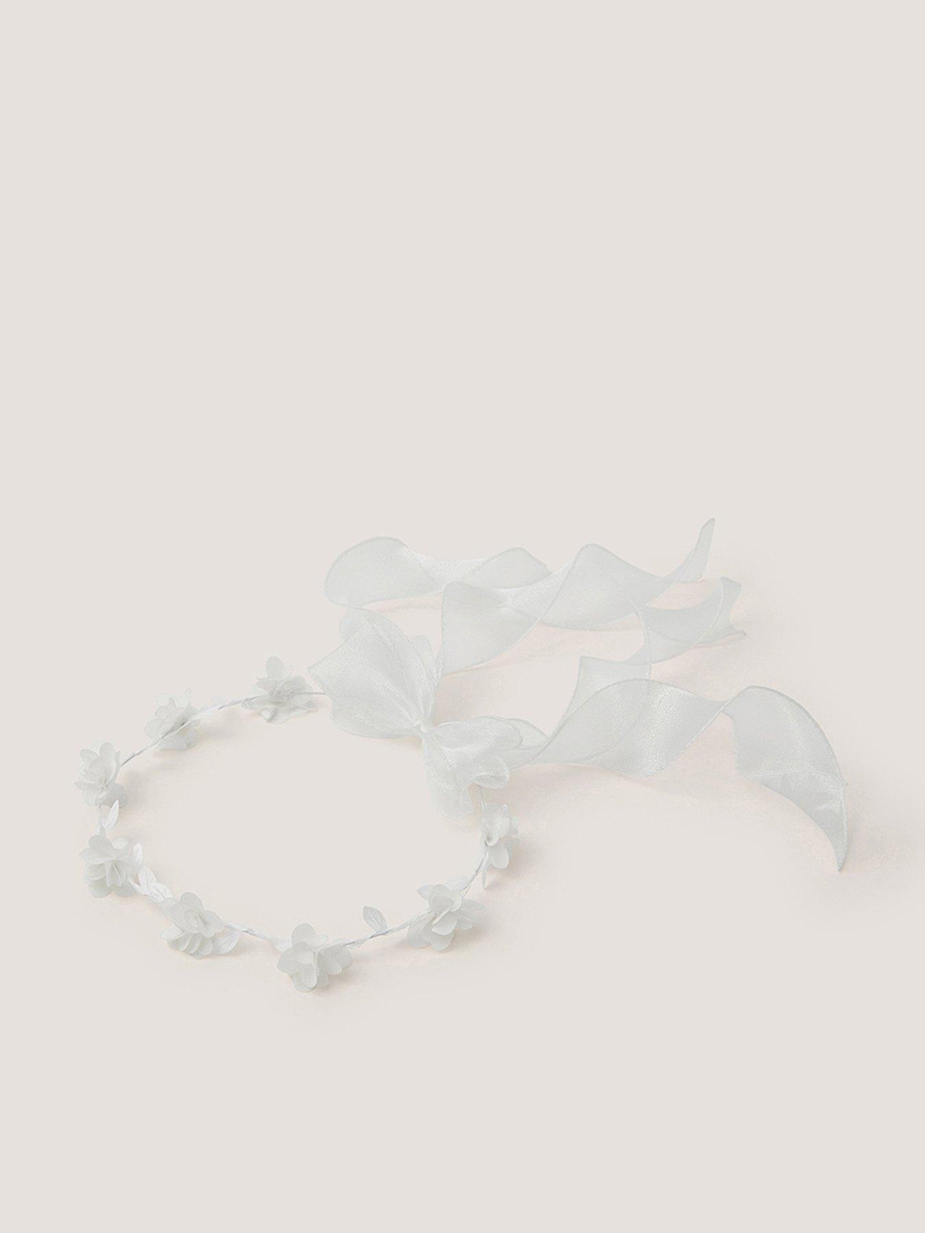 Monsoon Girls Communion Organza Bow Garland - White