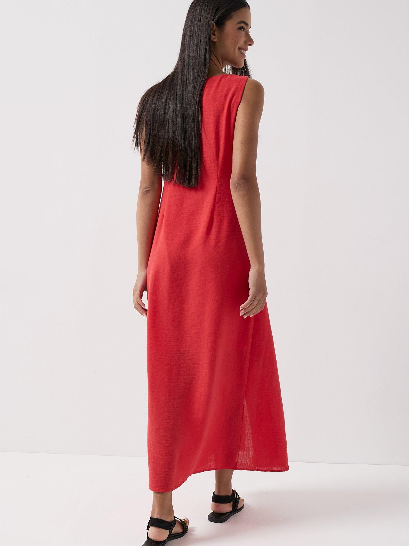 Image 2 of 6 of Vero Moda Button Through Split Maxi Dress - Red