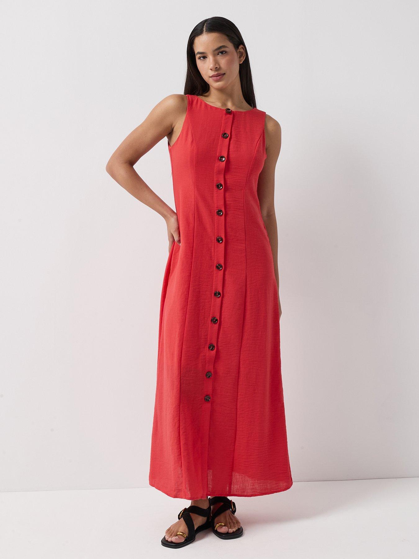 Image 3 of 6 of Vero Moda Button Through Split Maxi Dress - Red
