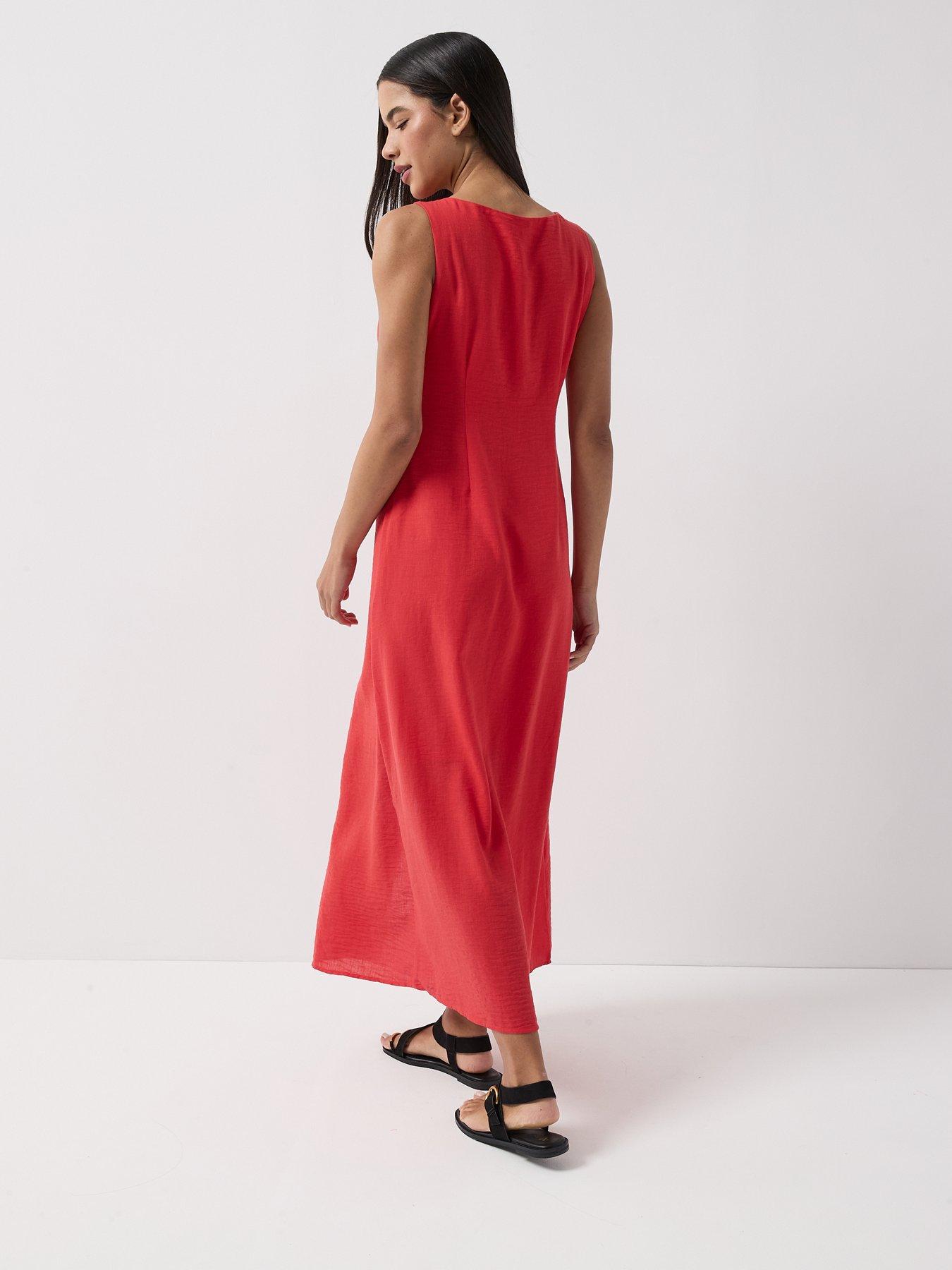 Image 6 of 6 of Vero Moda Button Through Split Maxi Dress - Red