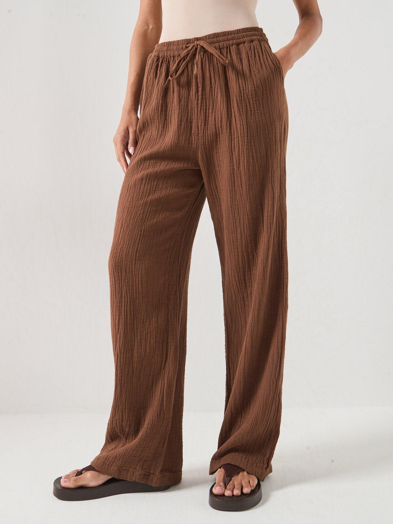 Only Onlthyra Long Pant Noos Wvn - Brown
