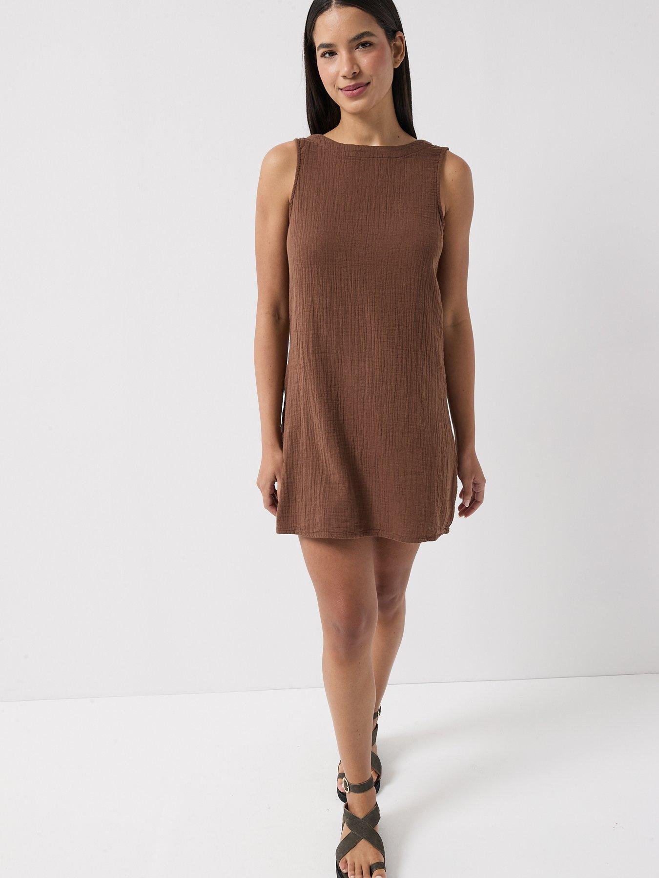 only-onlthyra-open-tie-back-mini-dress-brownback