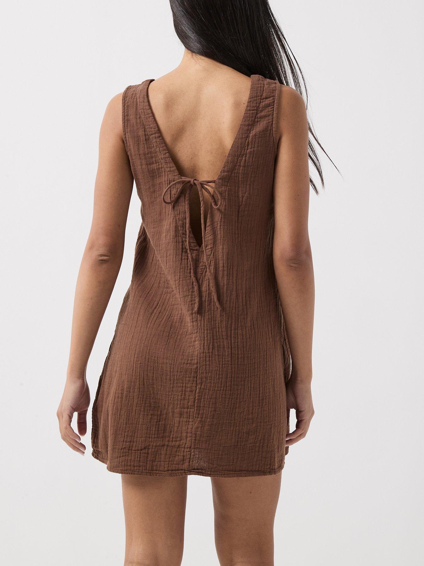 only-onlthyra-open-tie-back-mini-dress-browndetail