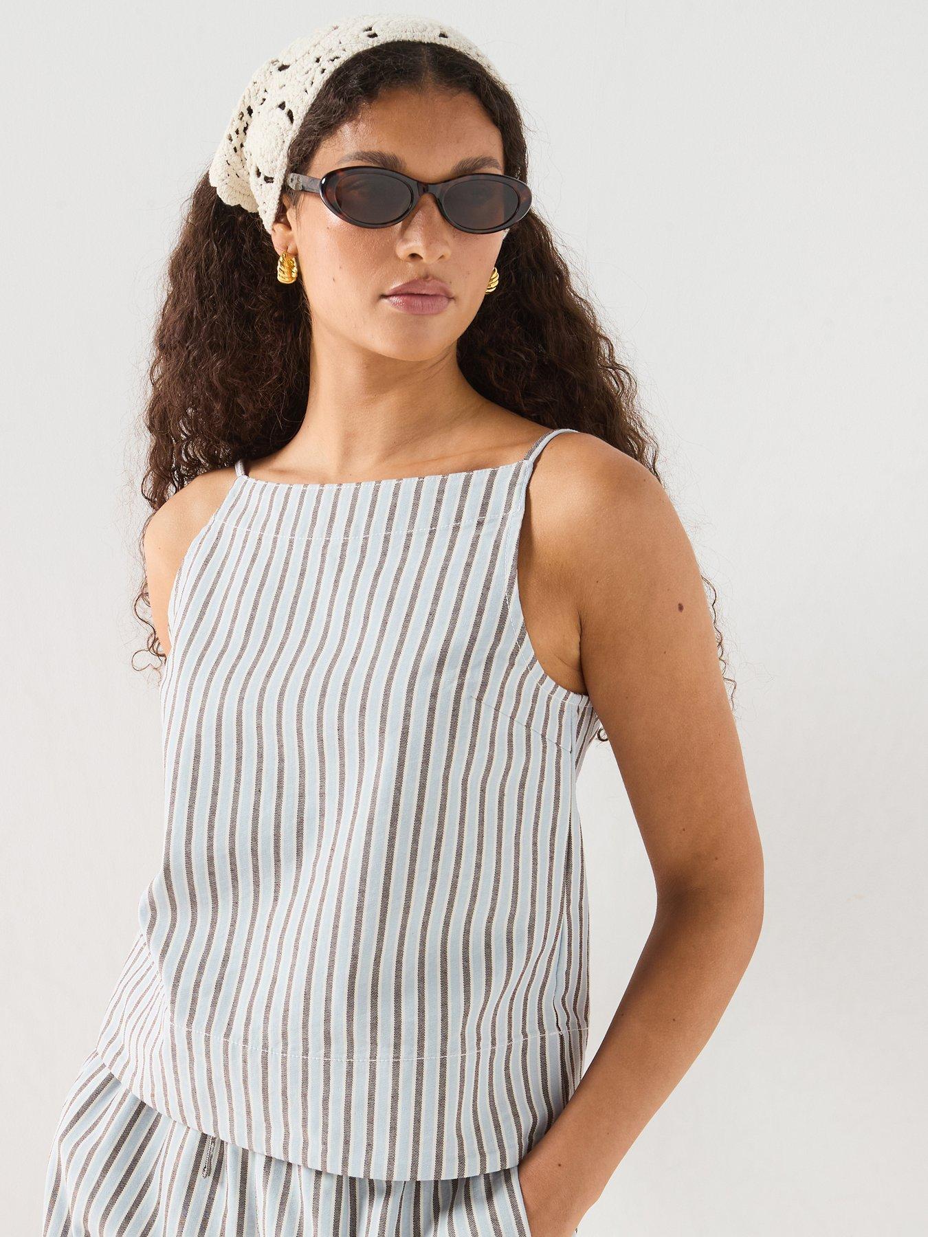 Image 1 of 6 of PIECES Billo square Top Denim Cami - Cashmere Blue