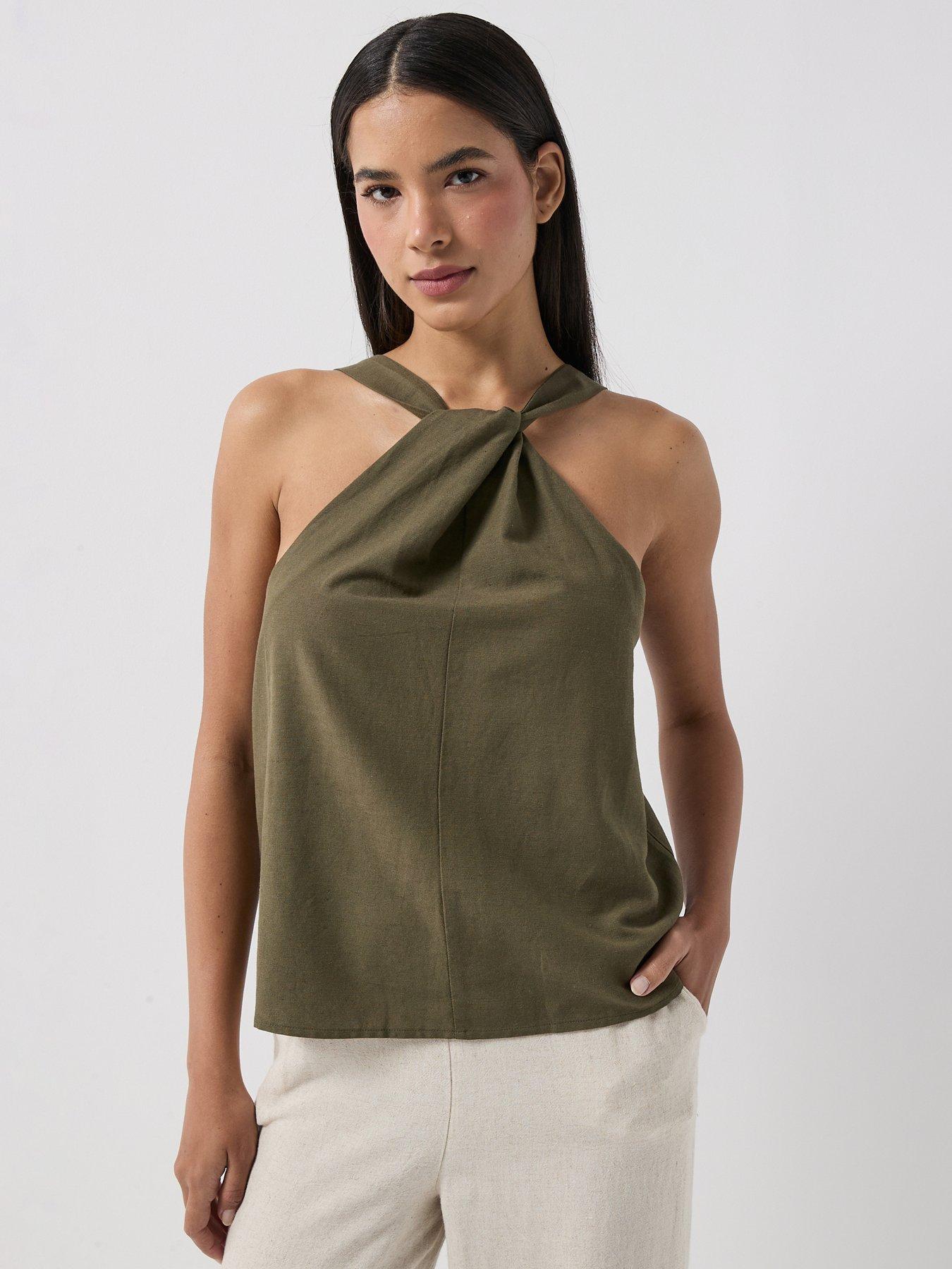 Image 1 of 5 of Vero Moda Halterneck Knot Top - Brown