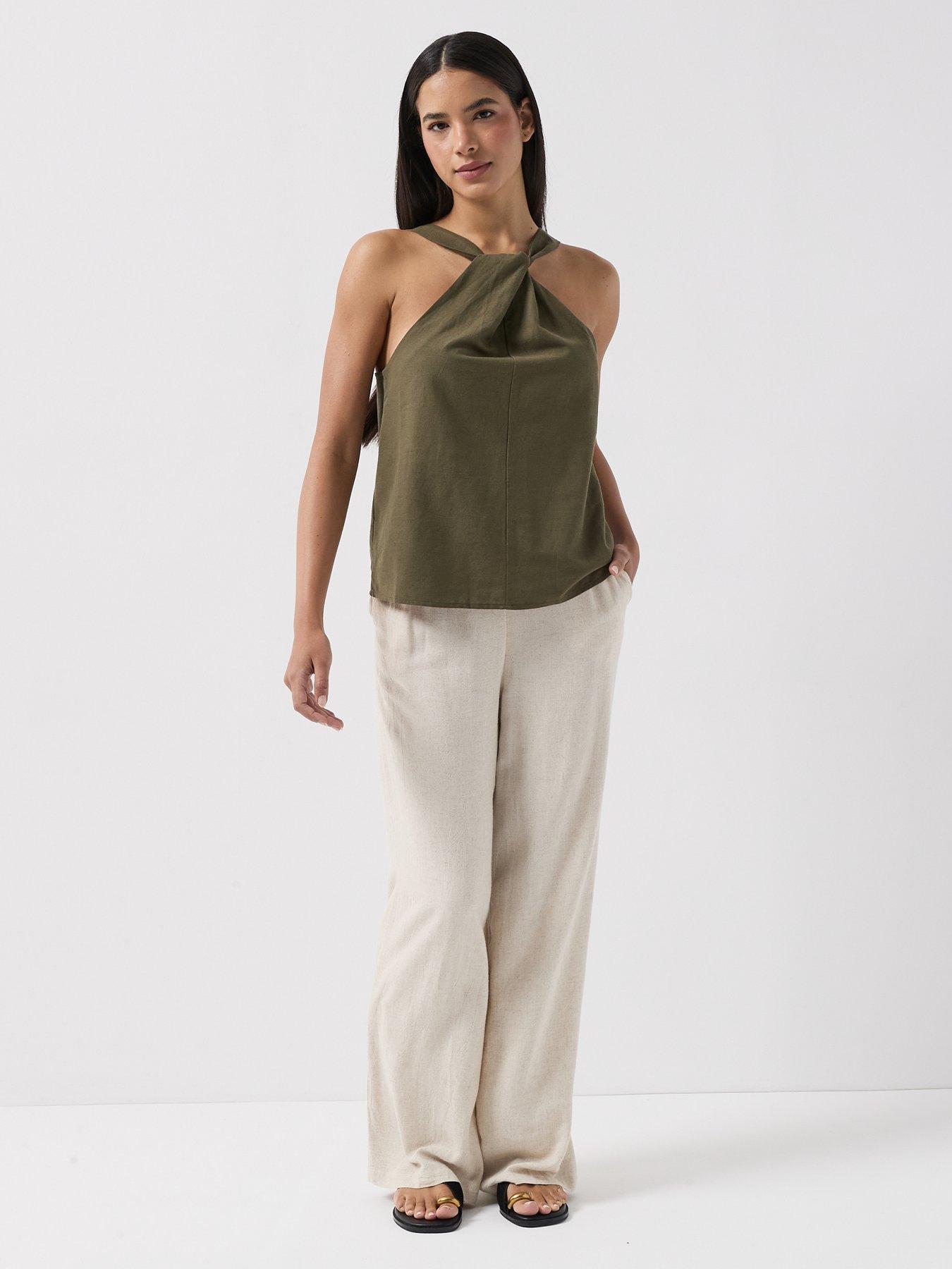Image 3 of 5 of Vero Moda Halterneck Knot Top - Brown