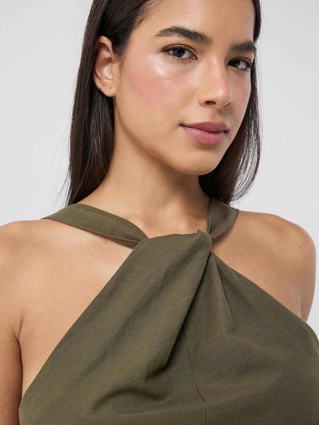 Image 4 of 5 of Vero Moda Halterneck Knot Top - Brown