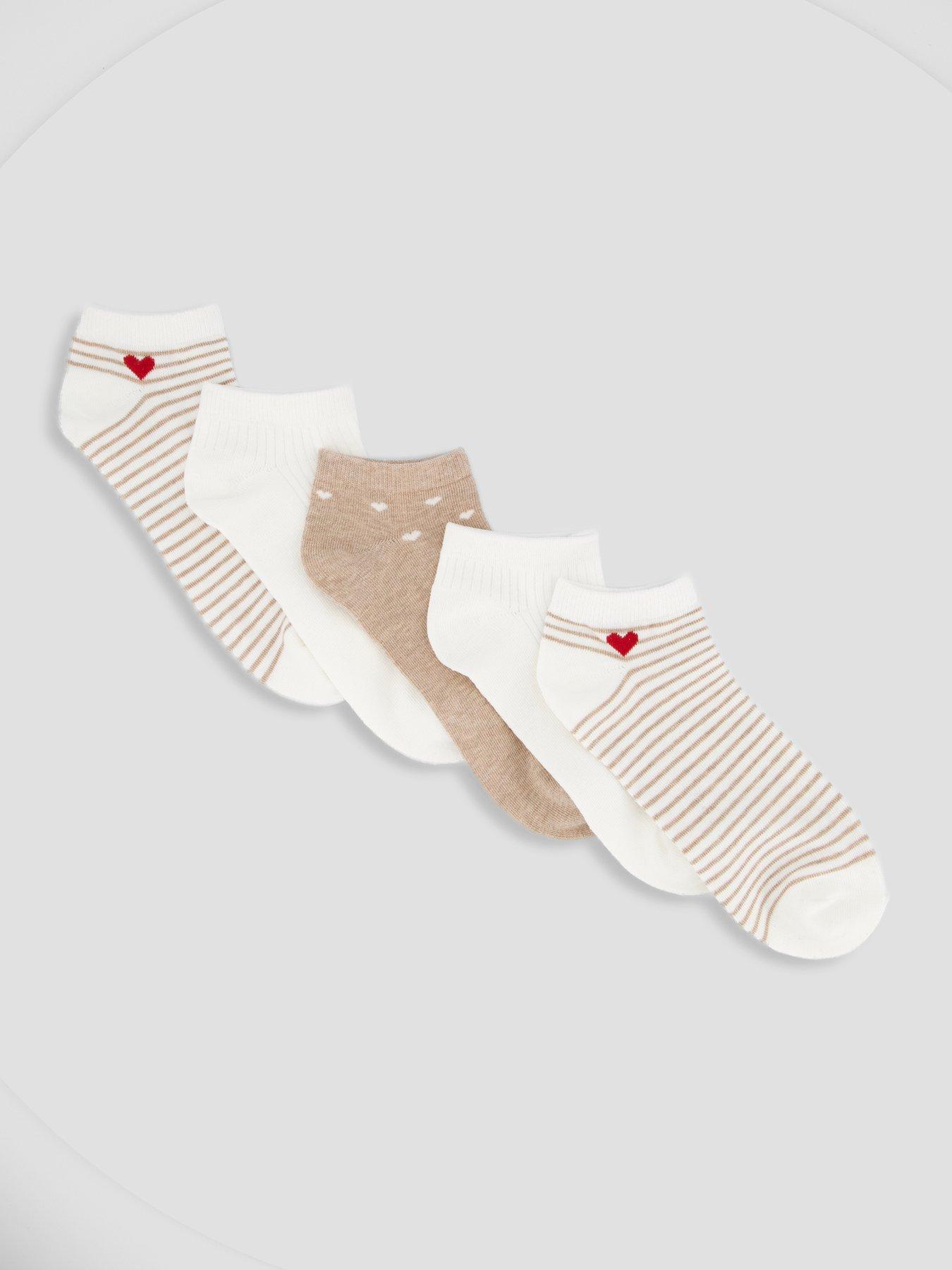 Image 1 of 4 of The Very Collection 5 Pack Printed Heart Trainer Liner Socks - Multi